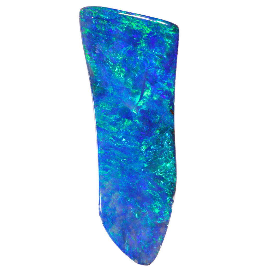 32.86ct Natural Boulder Opal with Deep Blue Green Fire from Winton, Australia – Elongated Cut for Pendant or Ring
