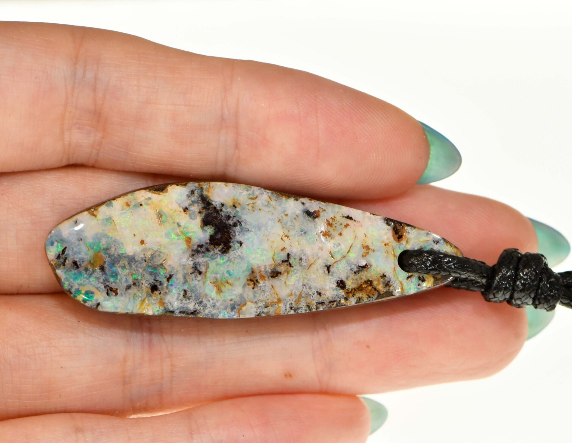 Unique Australian Boulder Opal Pendant with adjustable rope necklace 52x17x7mm