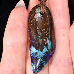 Wood Fossil Boulder Opal Pendant 64ct close up view Australian opal gemstone Opal Galaxy product image