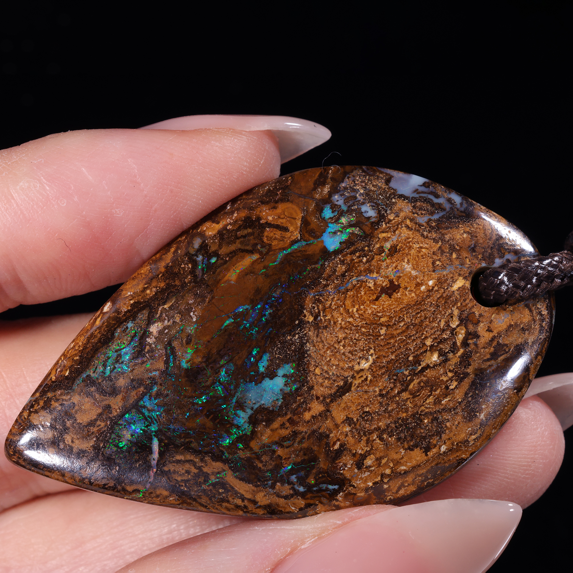 Boulder Opal Pendant Green Fire Large October Birthstone