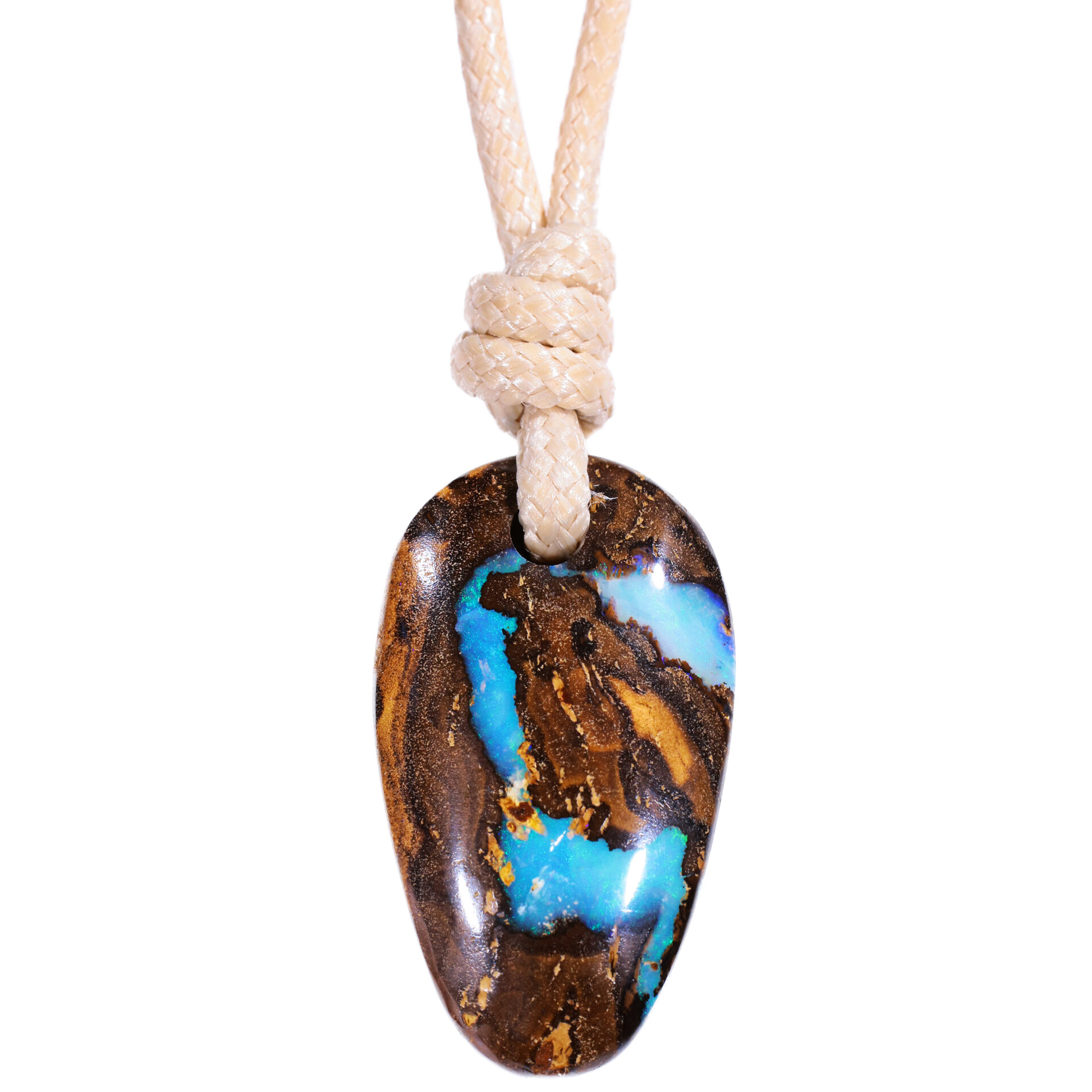 36ct Natural Wood Fossil Boulder Opal Pendant with Vivid Blue Fire, source from Winton, Australia