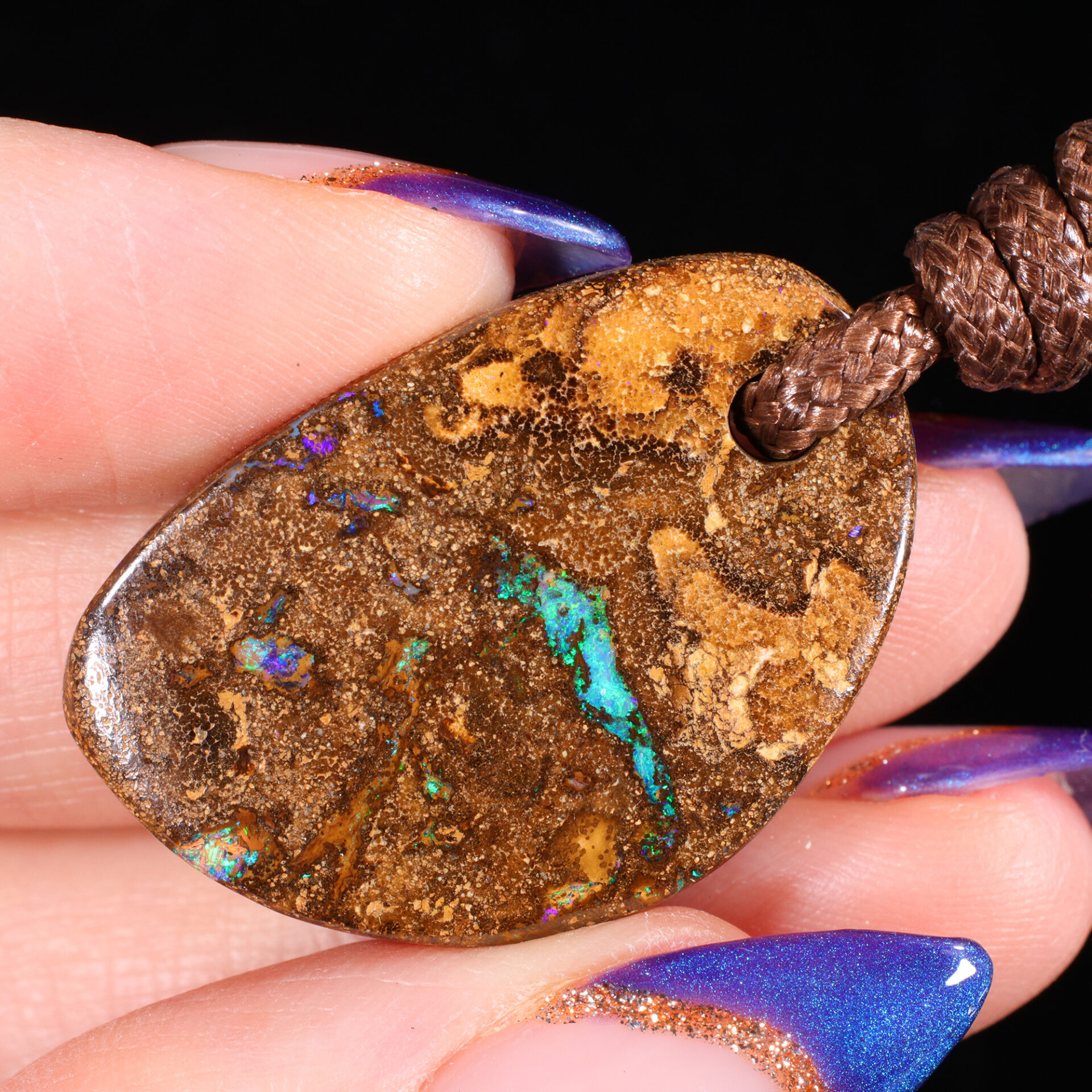 39.6ct Solid Boulder Opal Pendant Necklace angled view Australian opal gemstone Opal Galaxy product image