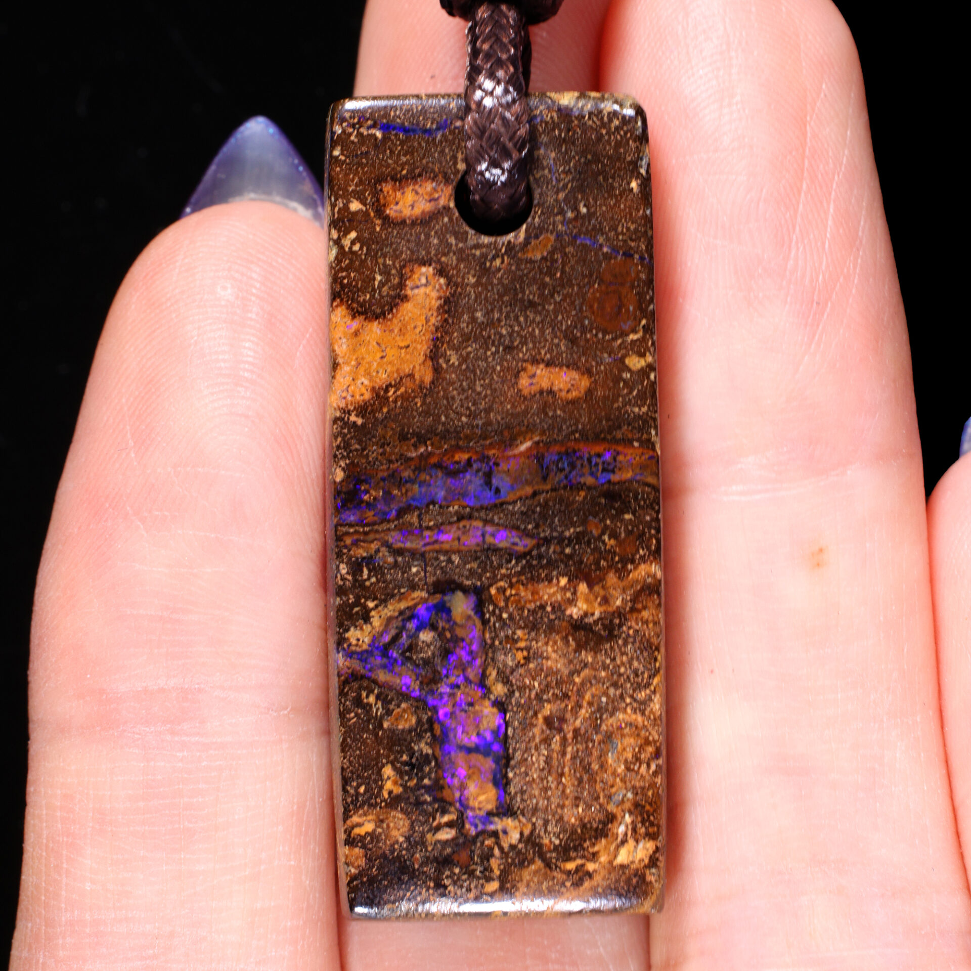 68ct Solid Boulder Opal Pendant Blue Purple angled view Australian opal gemstone Opal Galaxy product image