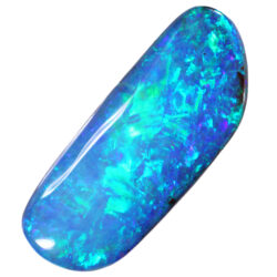 10.6ct boulder opal polished with blue and green fire from Queensland Australia Freeform solid opal shown on white background with vibrant ocean colors