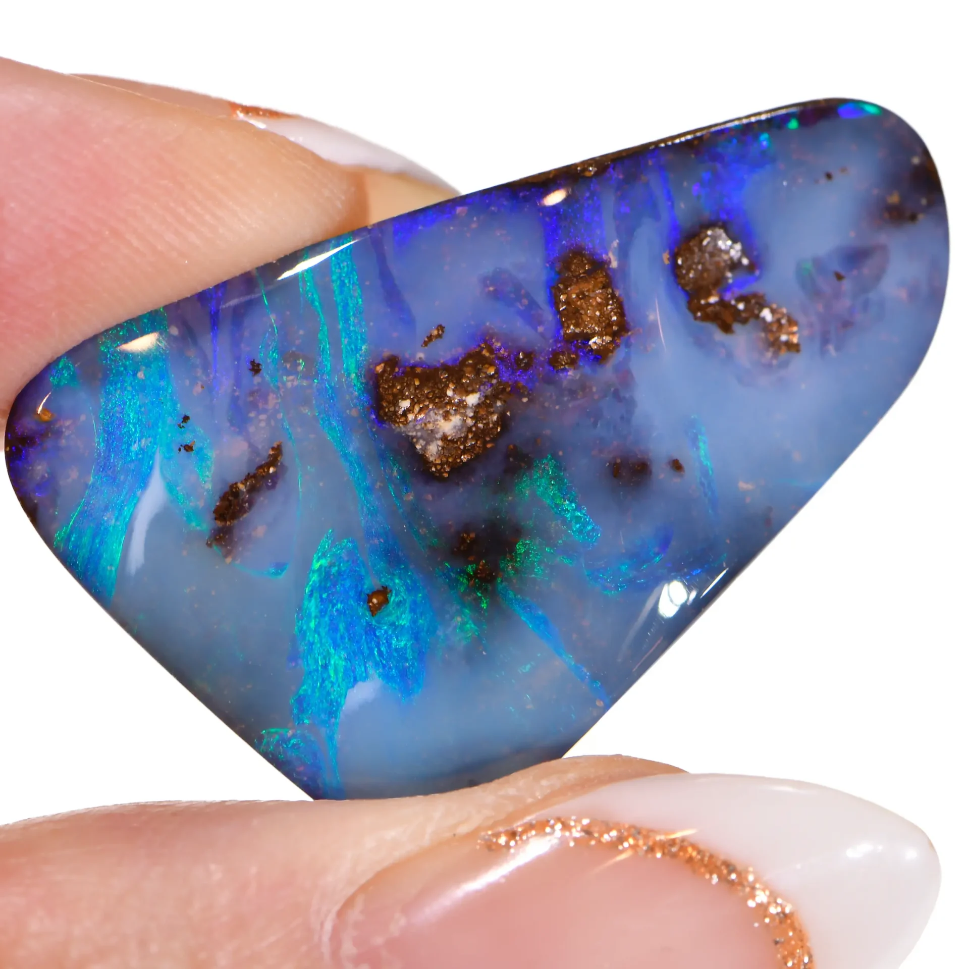 28.81ct Natural Boulder Opal Turquoise Blue Green angled view Australian opal gemstone Opal Galaxy product image
