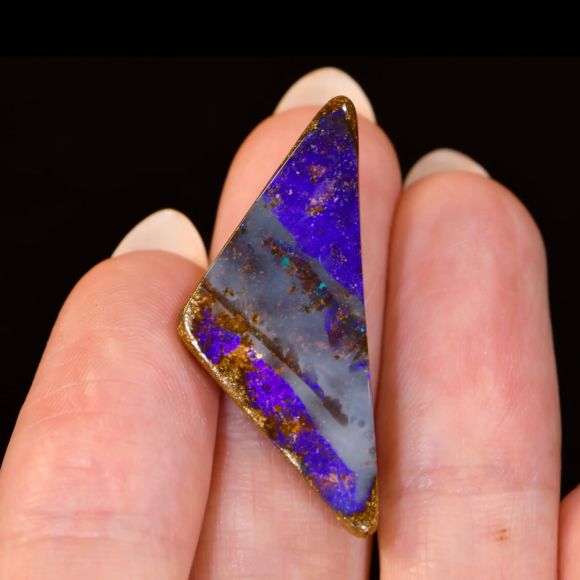 16.22ct Natural Boulder Opal Blue Green Fire angled view Australian opal gemstone Opal Galaxy product image