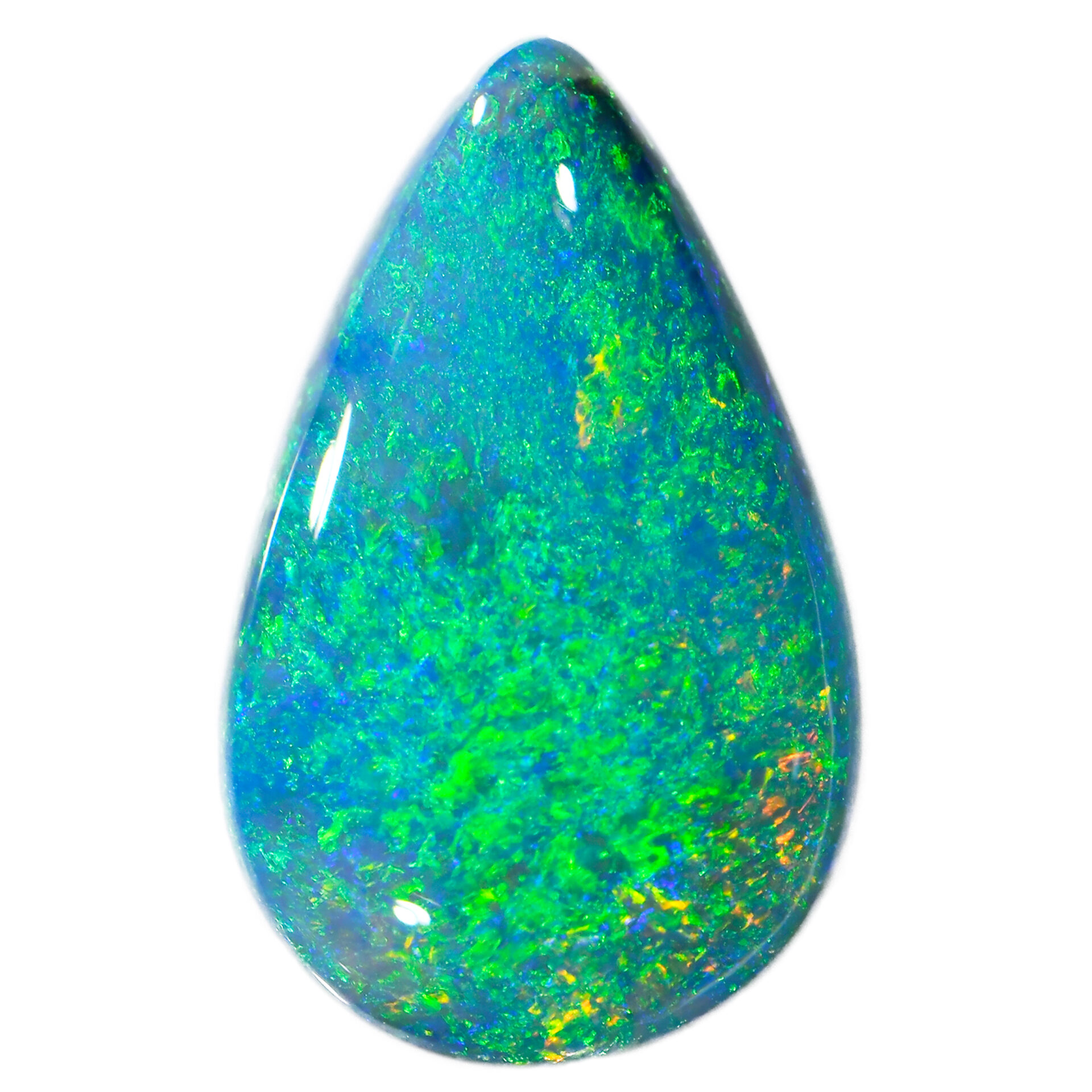 5.31ct Natural Solid Black Opal Teardrop Cut with Vibrant Green and Golden Fire from Lightning Ridge, Australia.