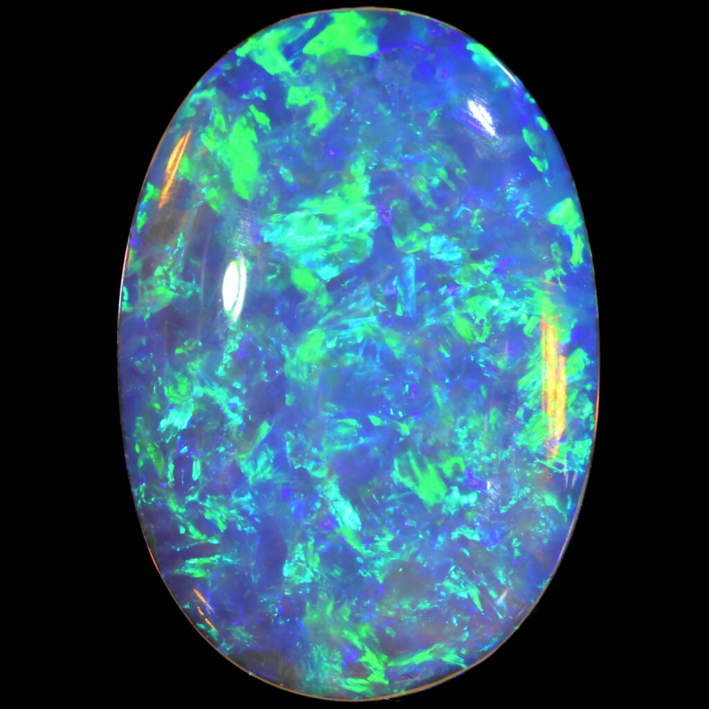 Crystal Boulder Opal 3.35 ct, 100% Natural Solid Polished Pipe Crystal Boulder Opal From Australia. Oval Shape, Middle Dome, Bright Green, Blue, Cyan Fire.