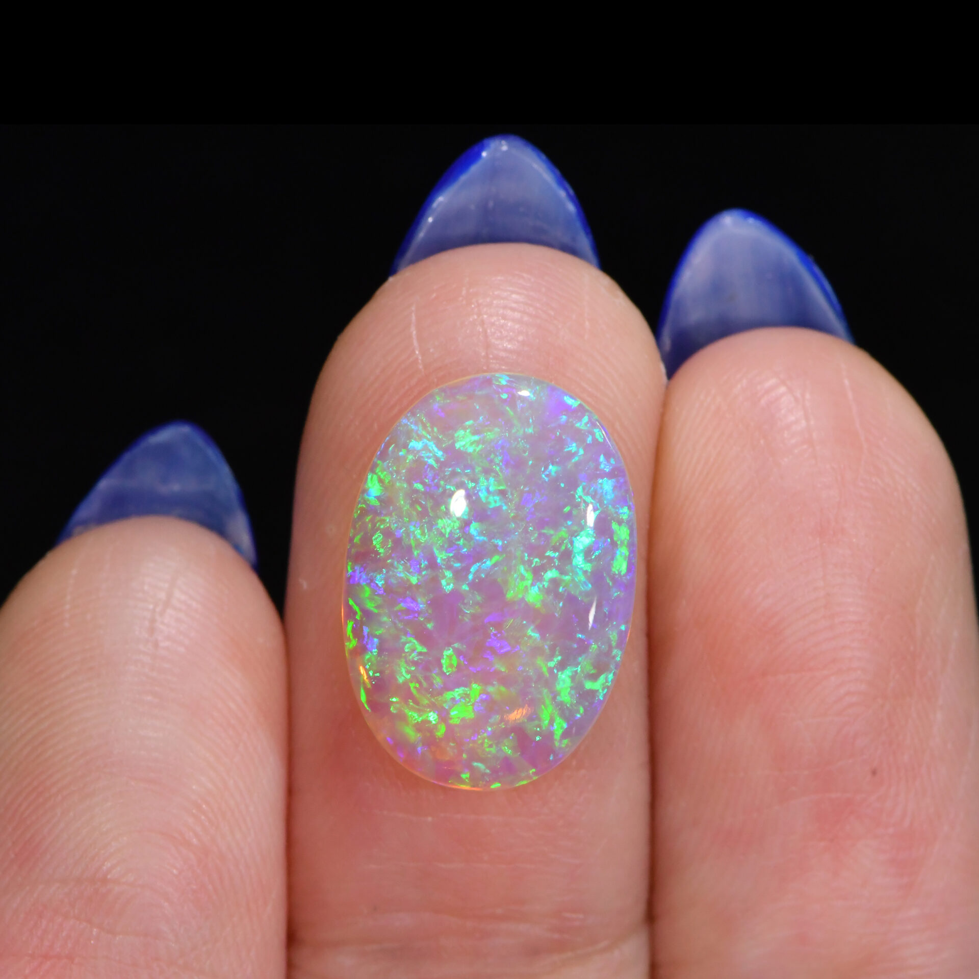 Crystal Boulder Opal 3.35 ct, 100% Natural Solid Polished Pipe Crystal Boulder Opal From Australia. Oval Shape, Middle Dome, Bright Green, Blue, Cyan Fire.