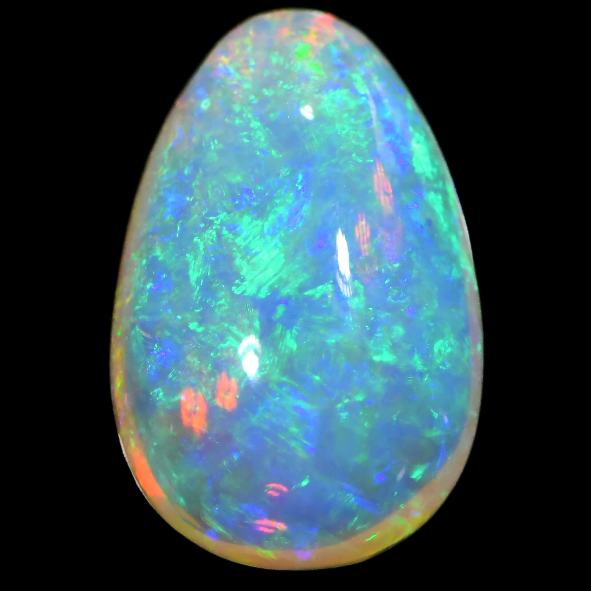 Crystal Boulder Opal 1.75 ct, 100% Natural Solid Polished Crystal Boulder Opal From Australia. Teardrop Shape, High Dome, Yellow, Green, Blue, Cyan Fire.