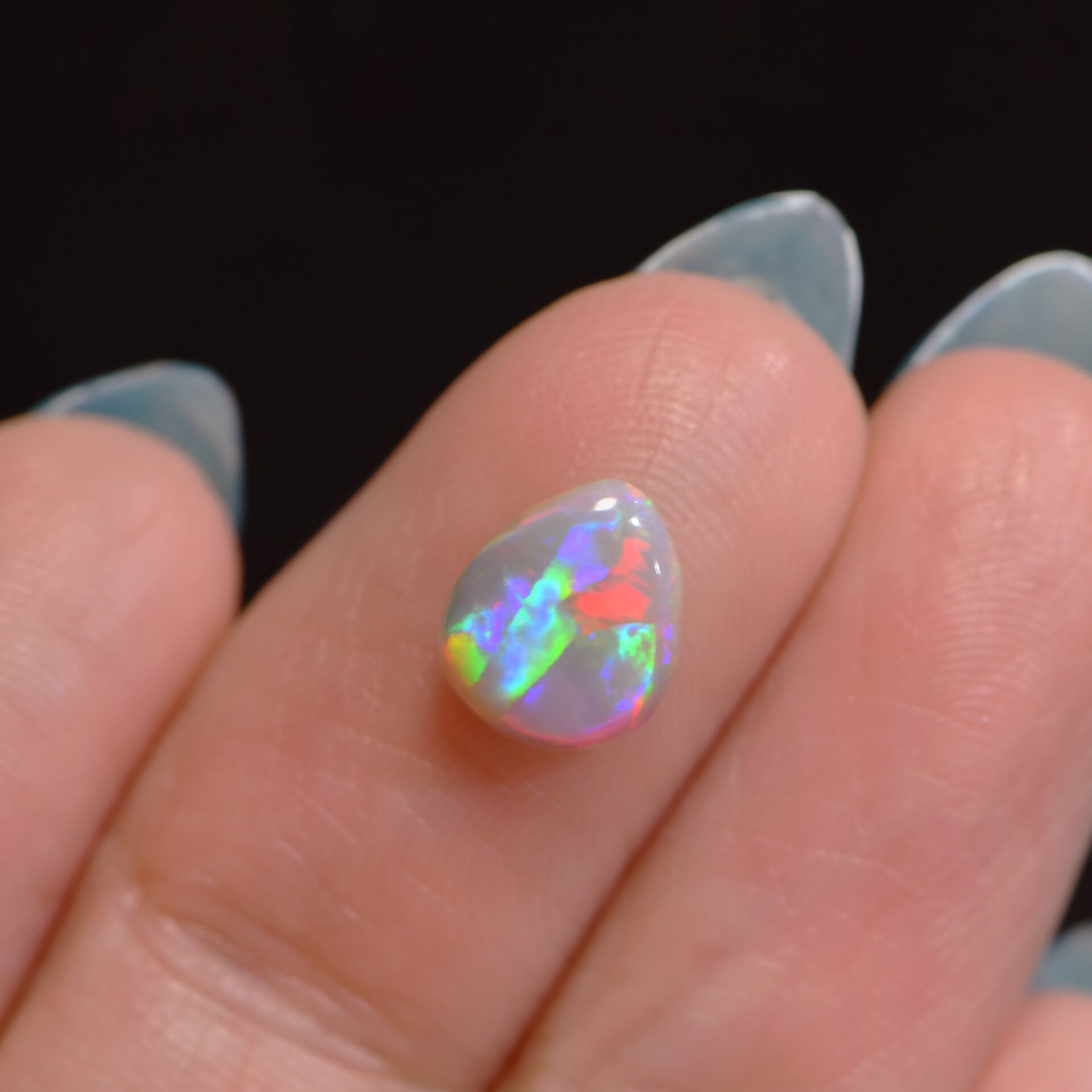 Dark Opal 1.24 ct, 100% Natural Solid Polished Dark Opal From Lightning Ridge, Australia. Teardrop Shape, Cabochon, Multi Color Rainbow Fire