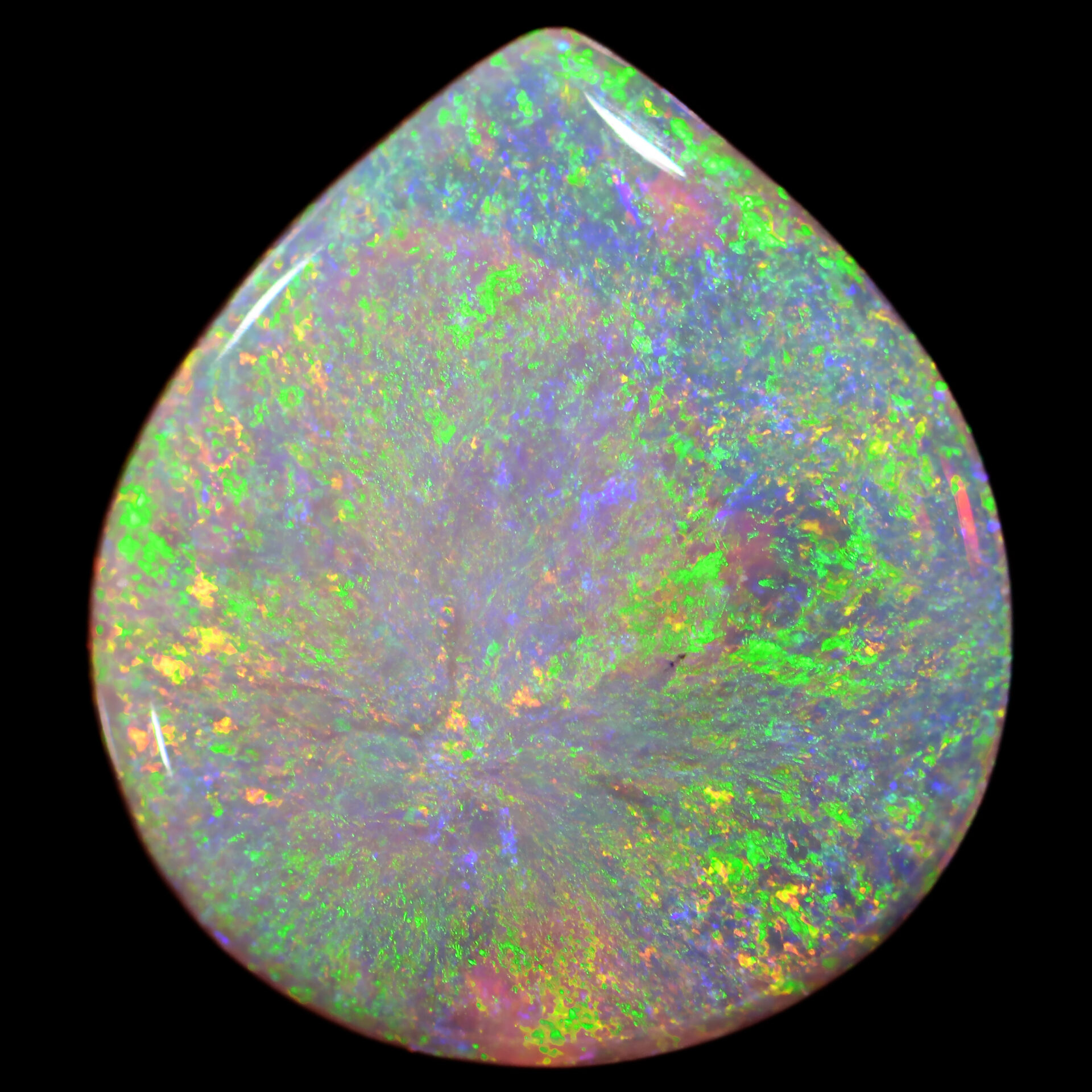 1.81ct Natural Dark Opal Pear Cut with Green and Yellow Play-of-Color from Lightning Ridge, Australia.