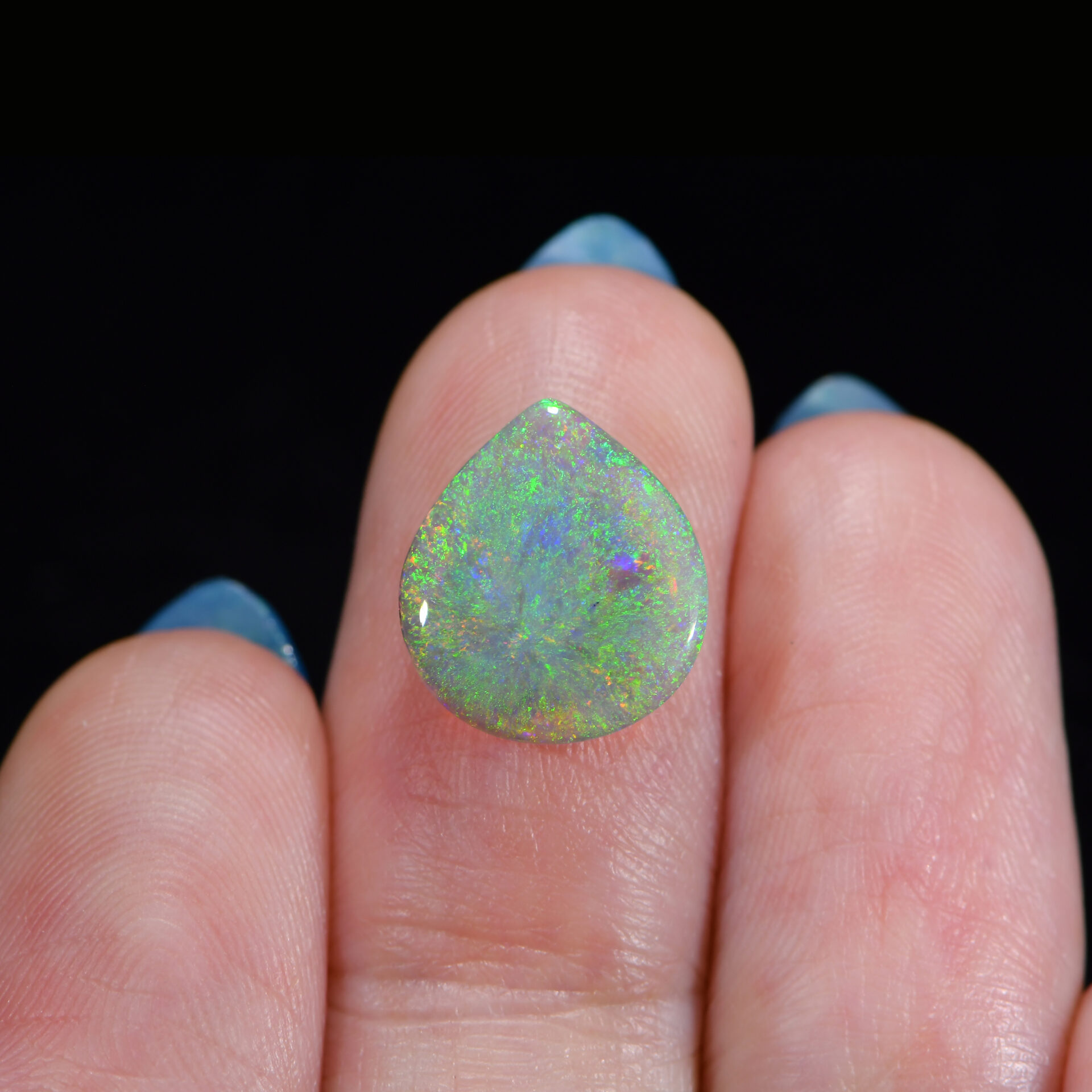 Dark Crystal Opal 1.81 ct, 100% Natural Solid Polished Dark Crystal Opal From Lightning Ridge, Australia. Teardrop, Cabochon, Bright Multi Color Fire