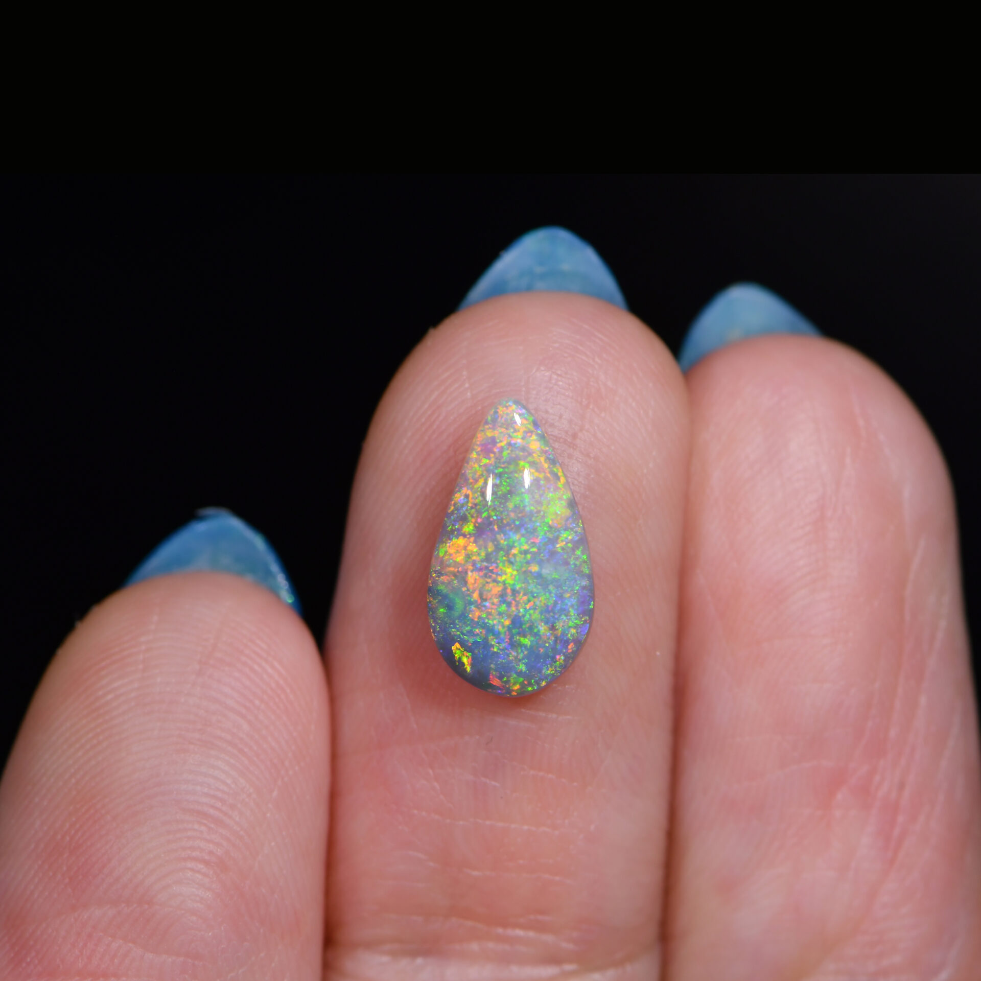 Dark Crystal Opal 1.15 ct, 100% Natural Solid Polished Crystal Opal From Lightning Ridge, Australia. Teardrop, Cabochon, Bright Multi Color Fire