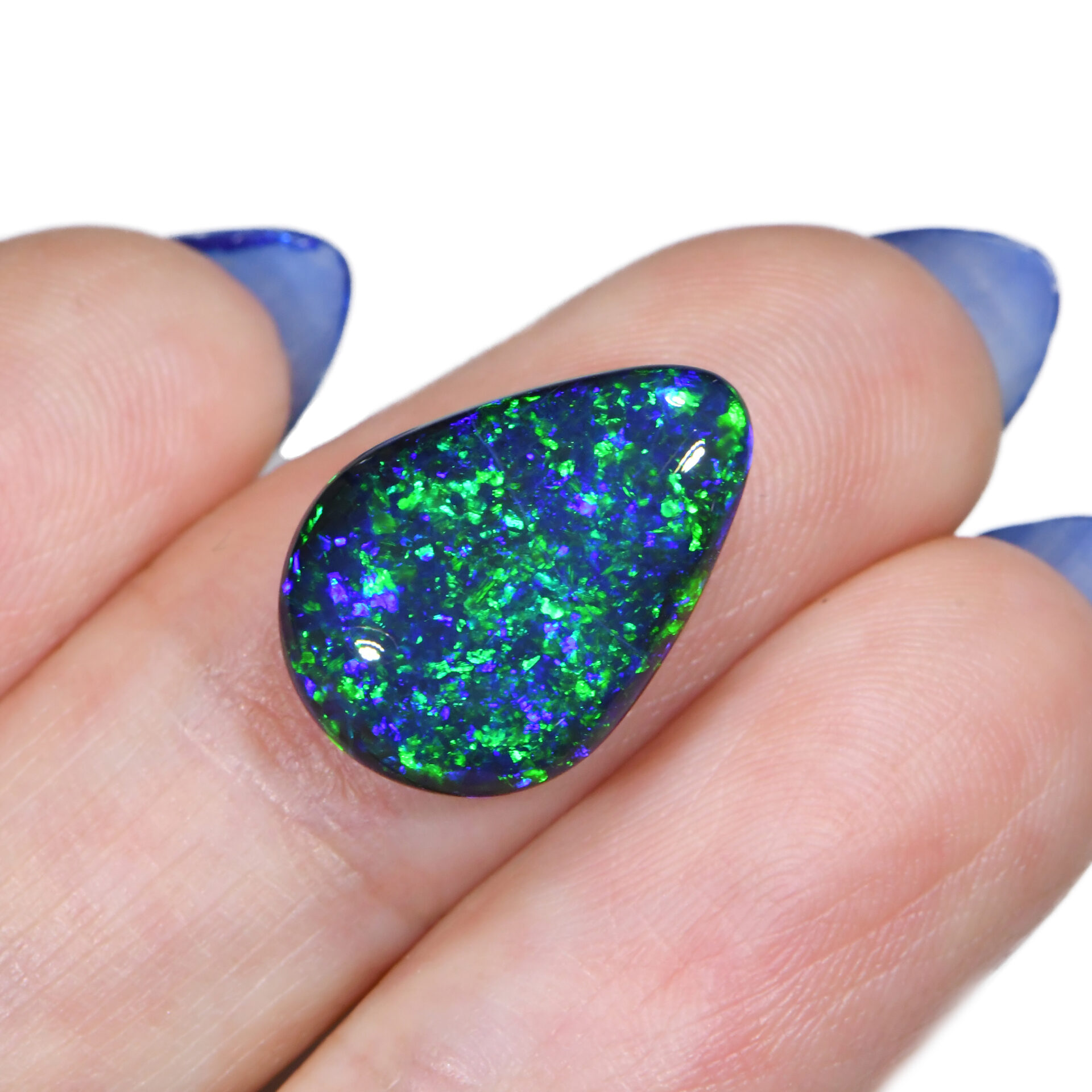 Green Blue Black Opal 6.7 ct, 100% Natural Solid Black Opal Polished Stone From Lightning Ridge Australia. Teardrop Shape, Thick body Cabochon, Well Polished.