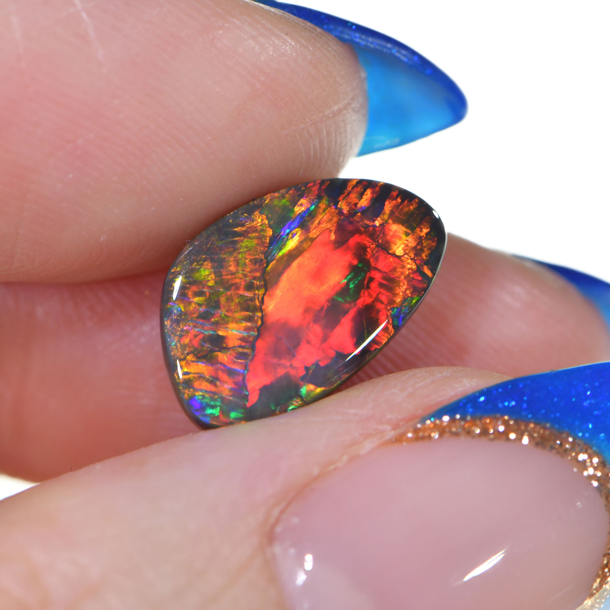 Absolute Gem Metallic Red Rainbow Fire Black Opal 3.55 ct-hand shot2
