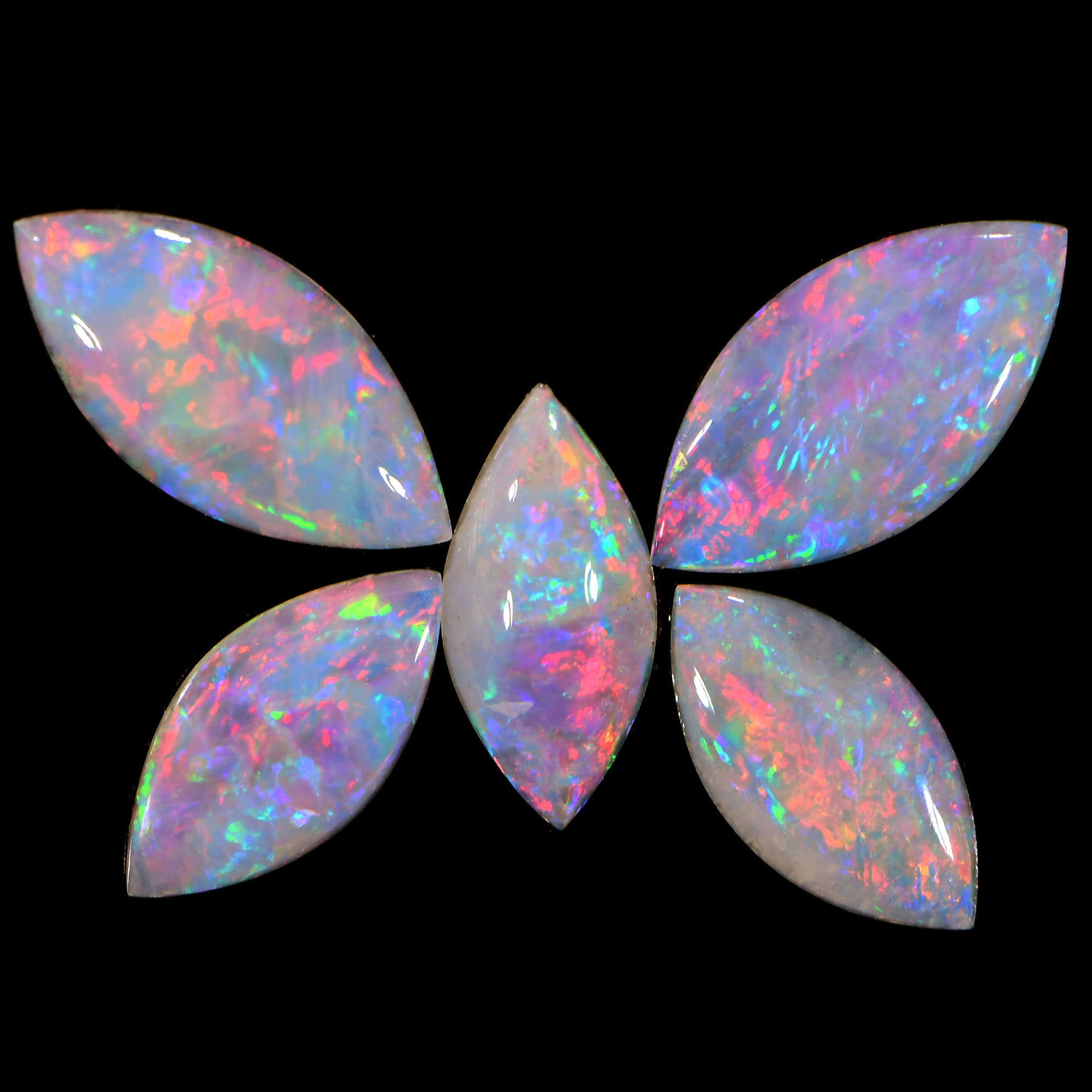 2.64ctw Calibrated Coober Pedy Crystal Opal Marquise Set with Red, Pink, Green, Blue Play-of-Color
