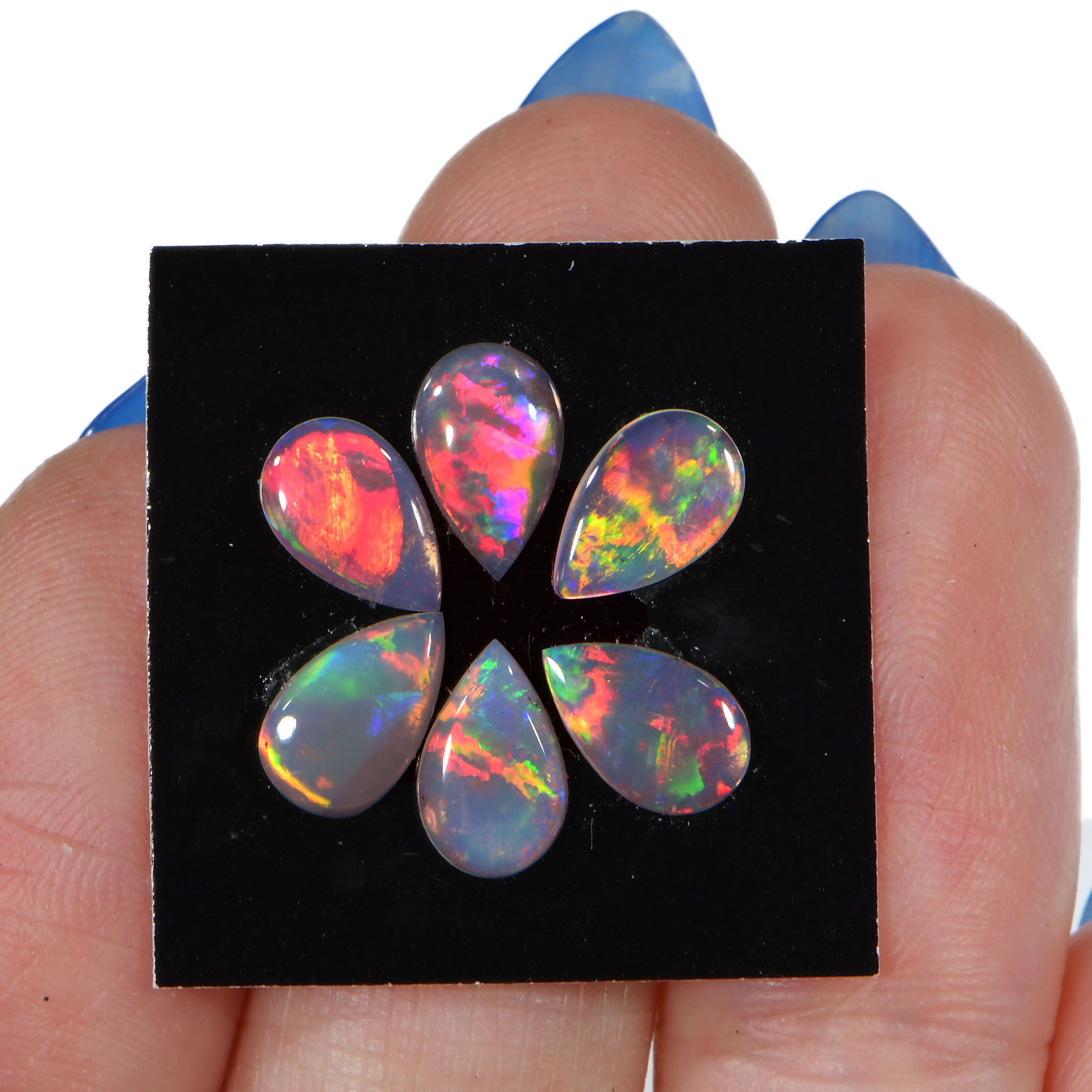 6 Pcs Calibrated Teardrop Shape Crystal Opal Parcel 1.95 ctw-hand shot