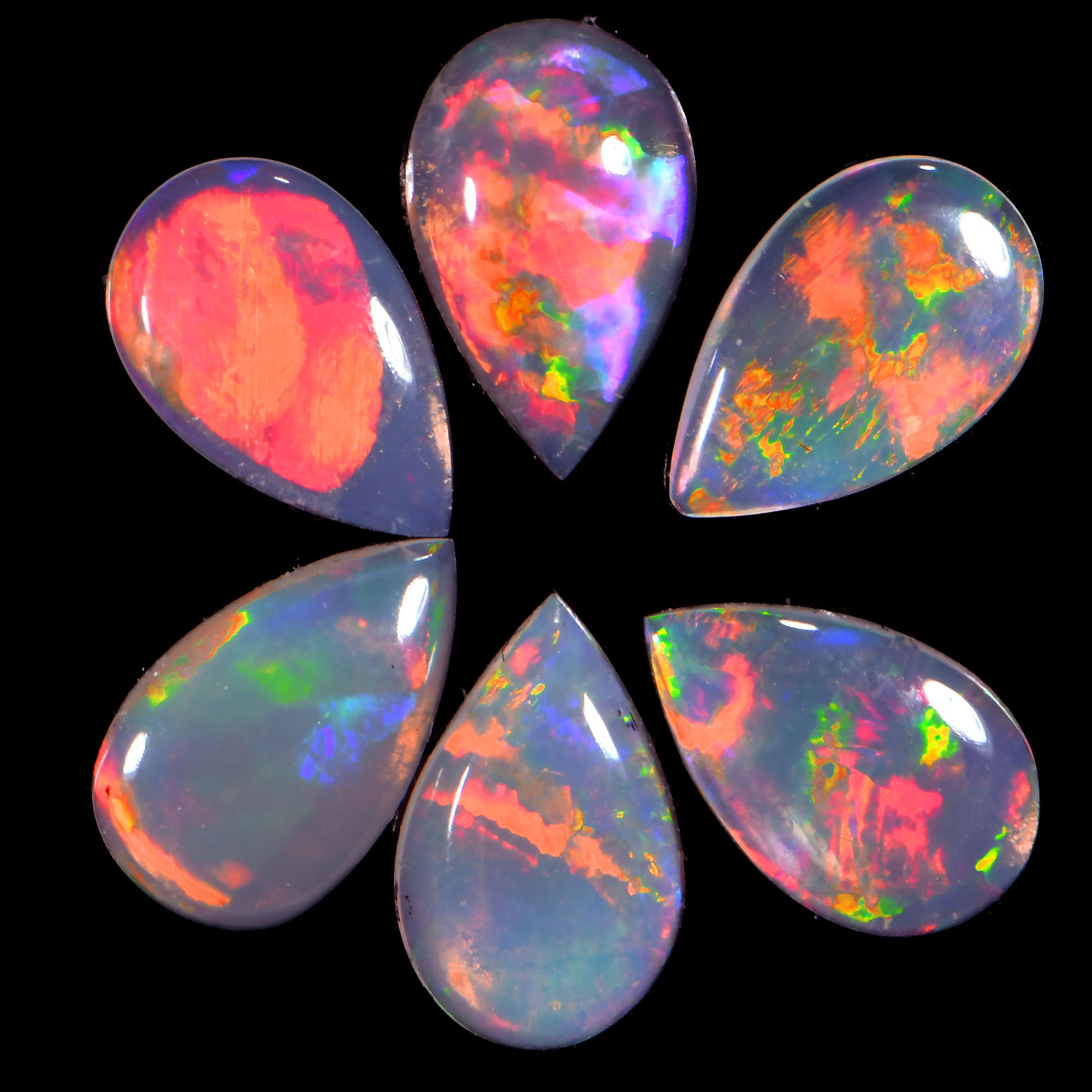 6 Pcs Calibrated Teardrop Shape Crystal Opal Parcel 1.95 ctw