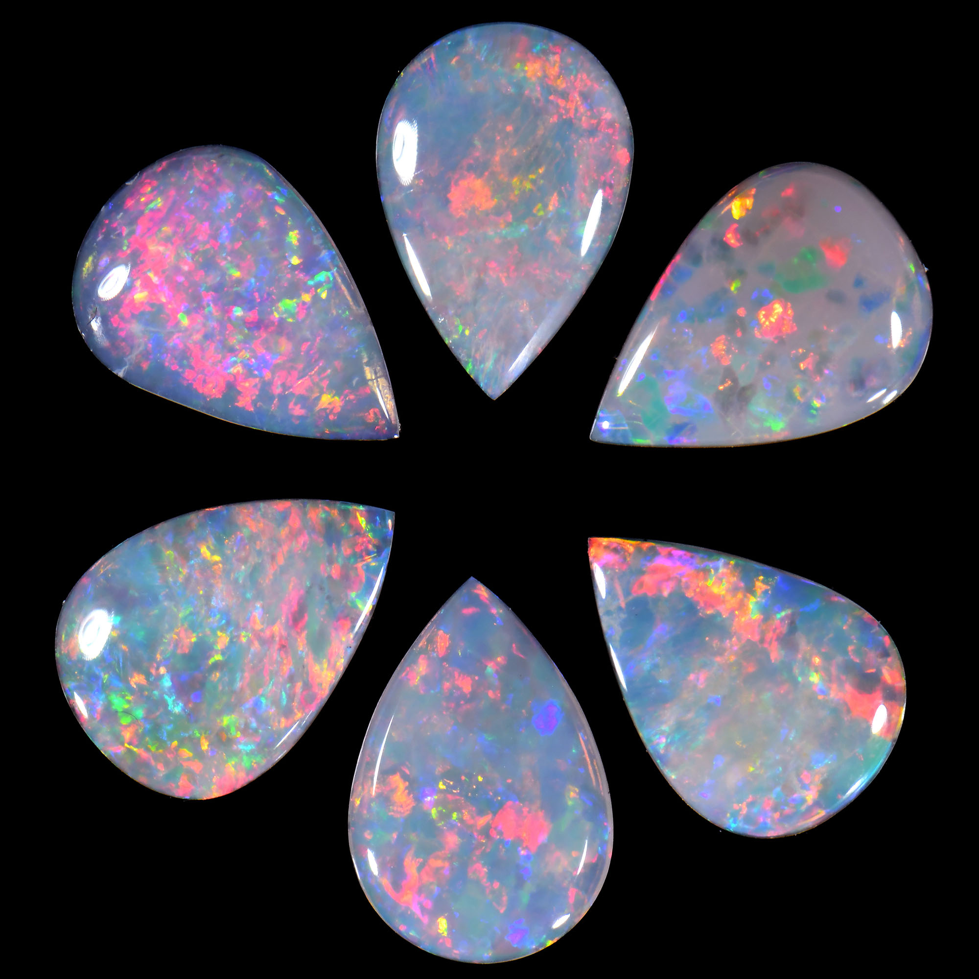 6 Pcs Calibrated Teardrop Shape Crystal Opal Parcel 3.42 ctw