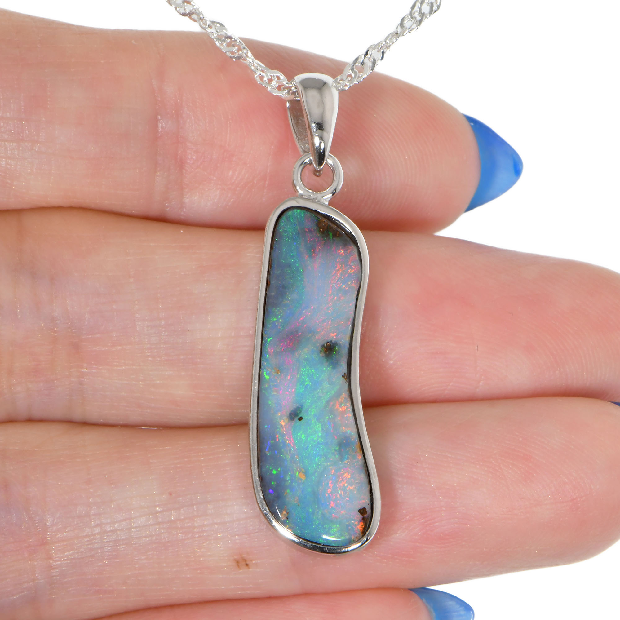 Silver Australian Boulder Opal Pendant with Necklace 16.4 ct-hand shot