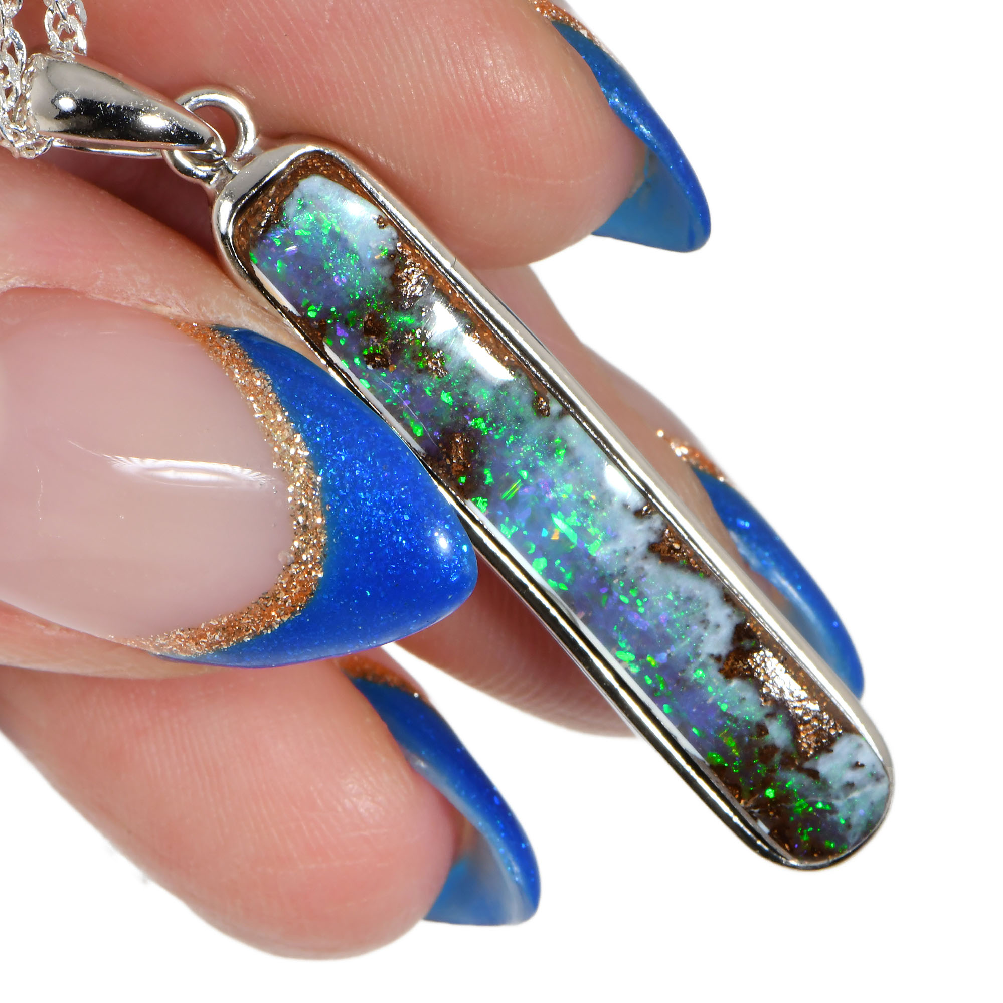 Silver Australian Boulder Opal Pendant with Necklace 16.5 ct-hand shot