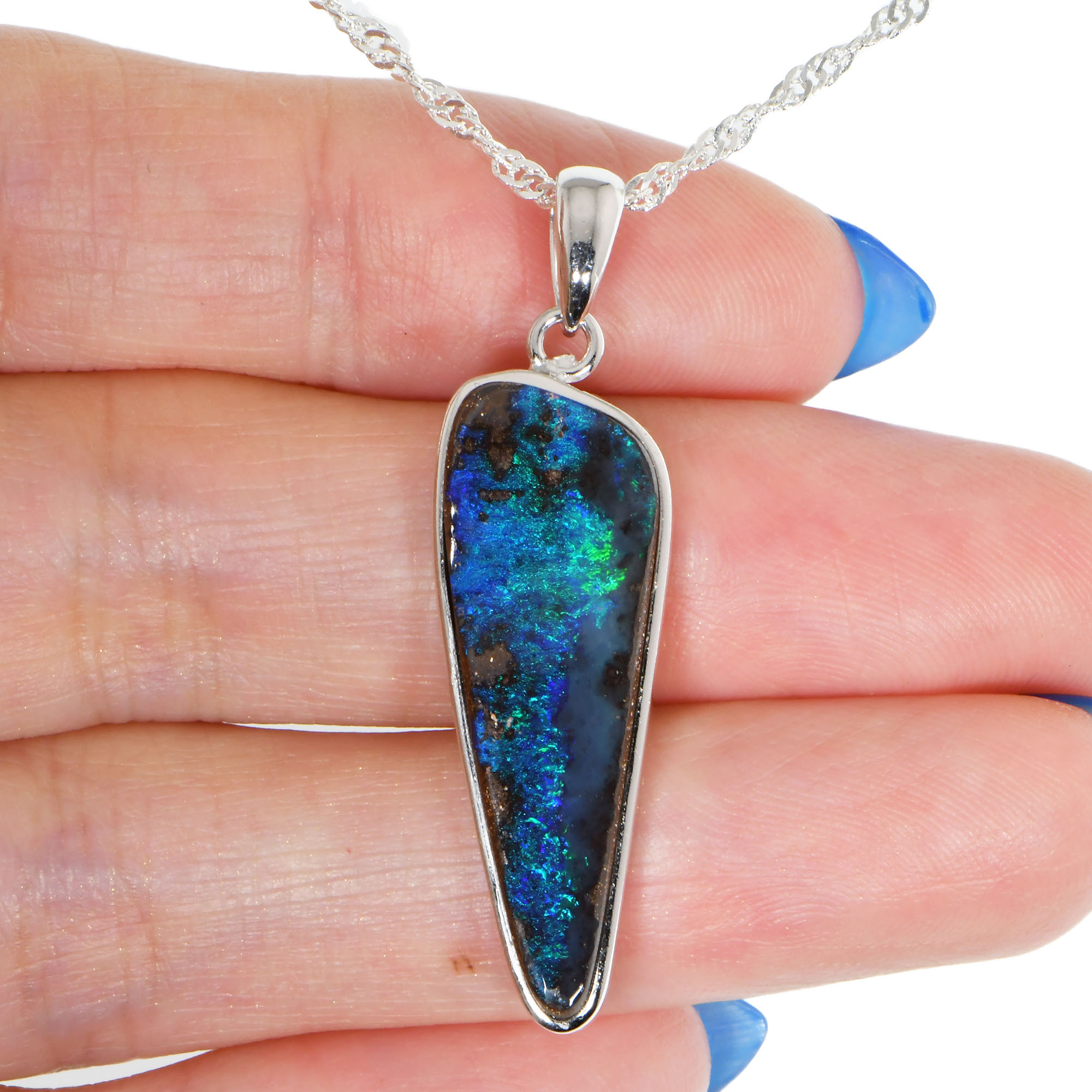 Silver Australian Boulder Opal Pendant with Necklace 19.9 ct-hand shot1