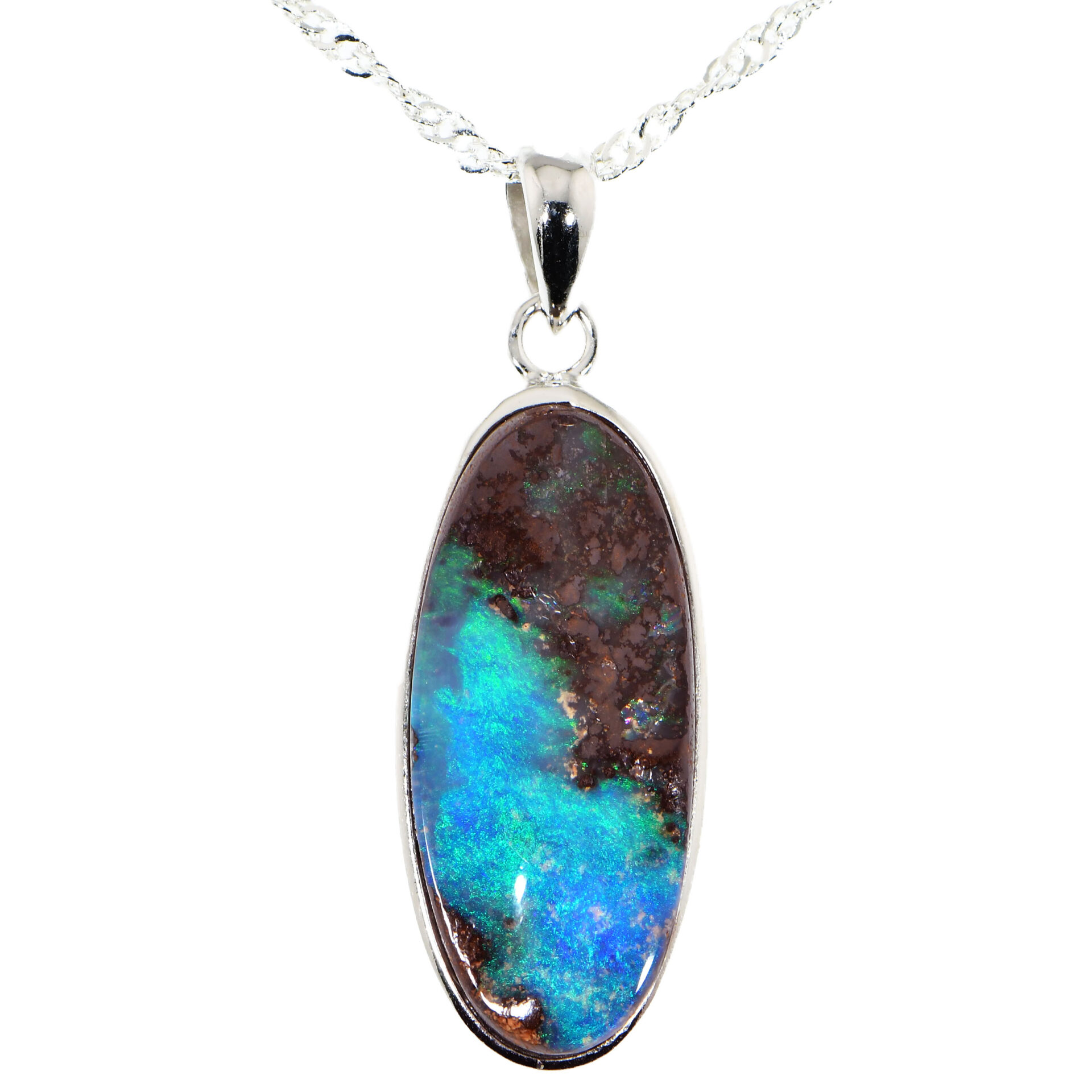 Silver Australian Boulder Opal Pendant with Necklace 22.1 ct
