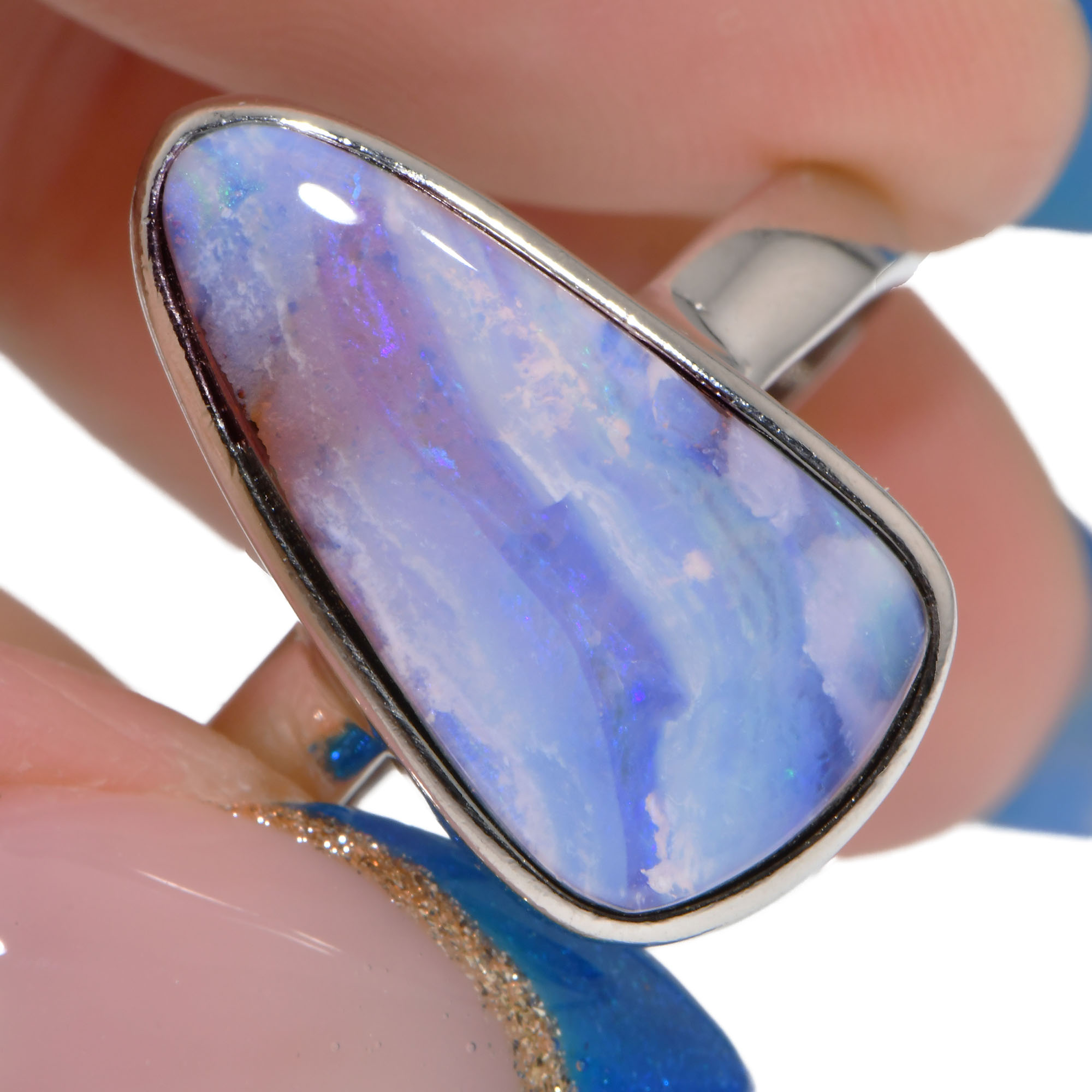 Sterling Silver Solid Australian Boulder Opal Ring 24 ct-hand shot