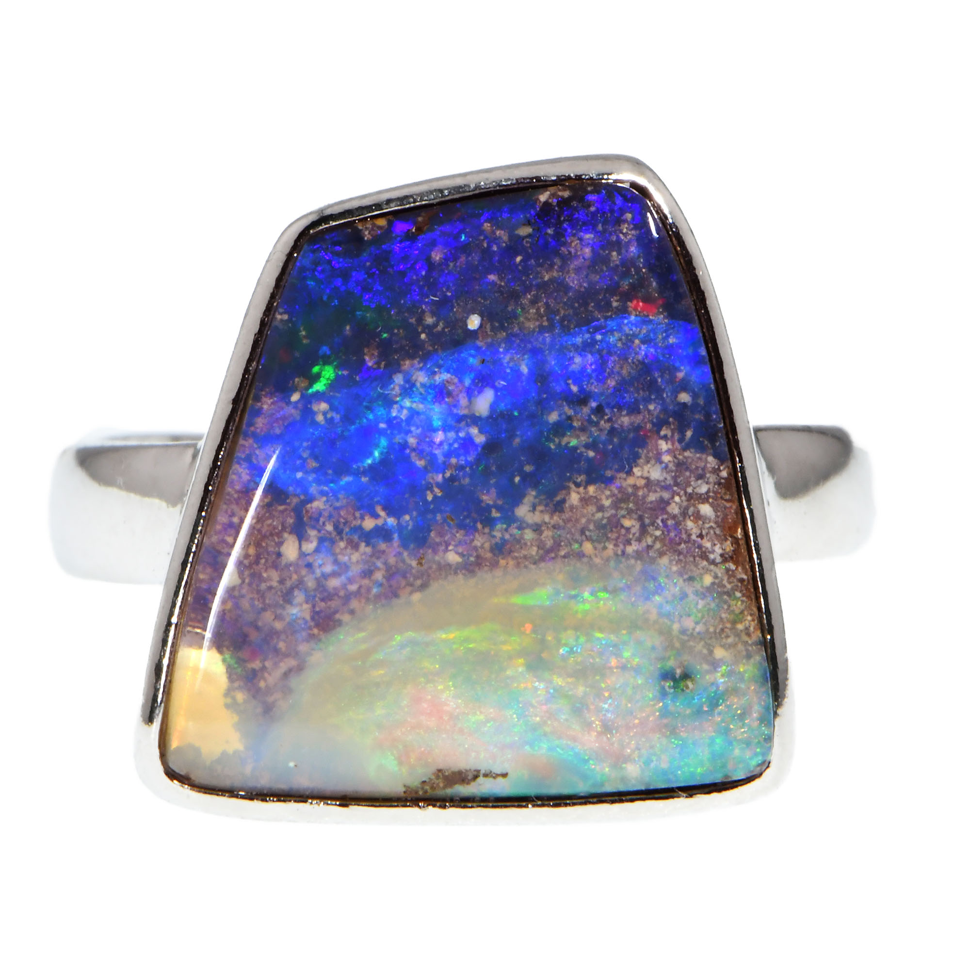 Sterling Silver Solid Australian Blue Freeform Boulder Opal Ring 21.5 ct