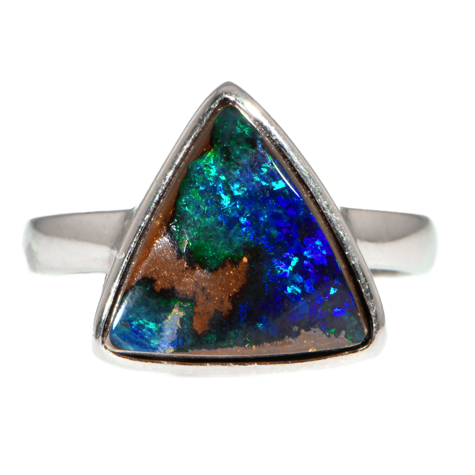 Sterling Silver Solid Australian Blue Green Triangle Boulder Opal Ring 17 ct