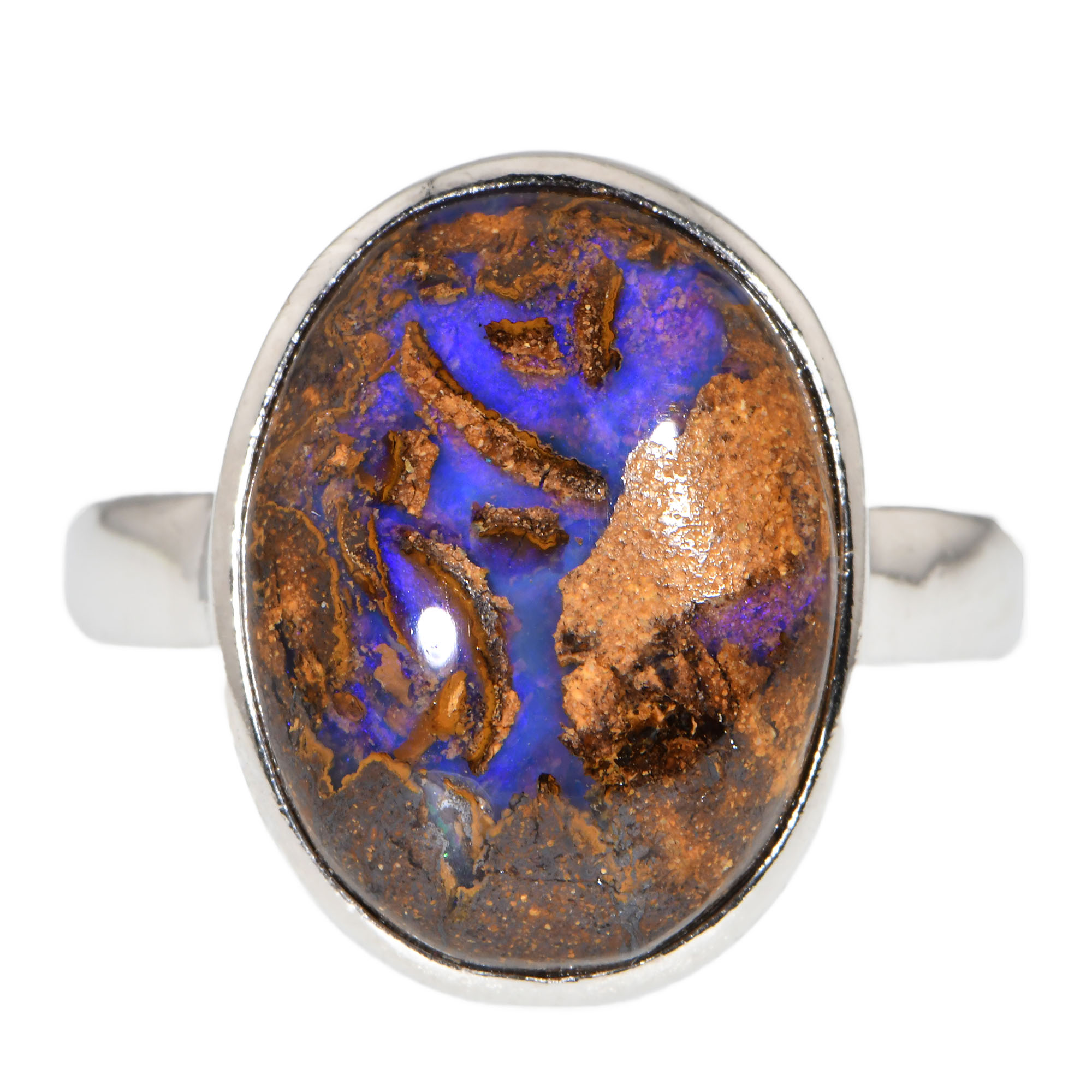 Natural Boulder Opal Silver Ring US7 1/2