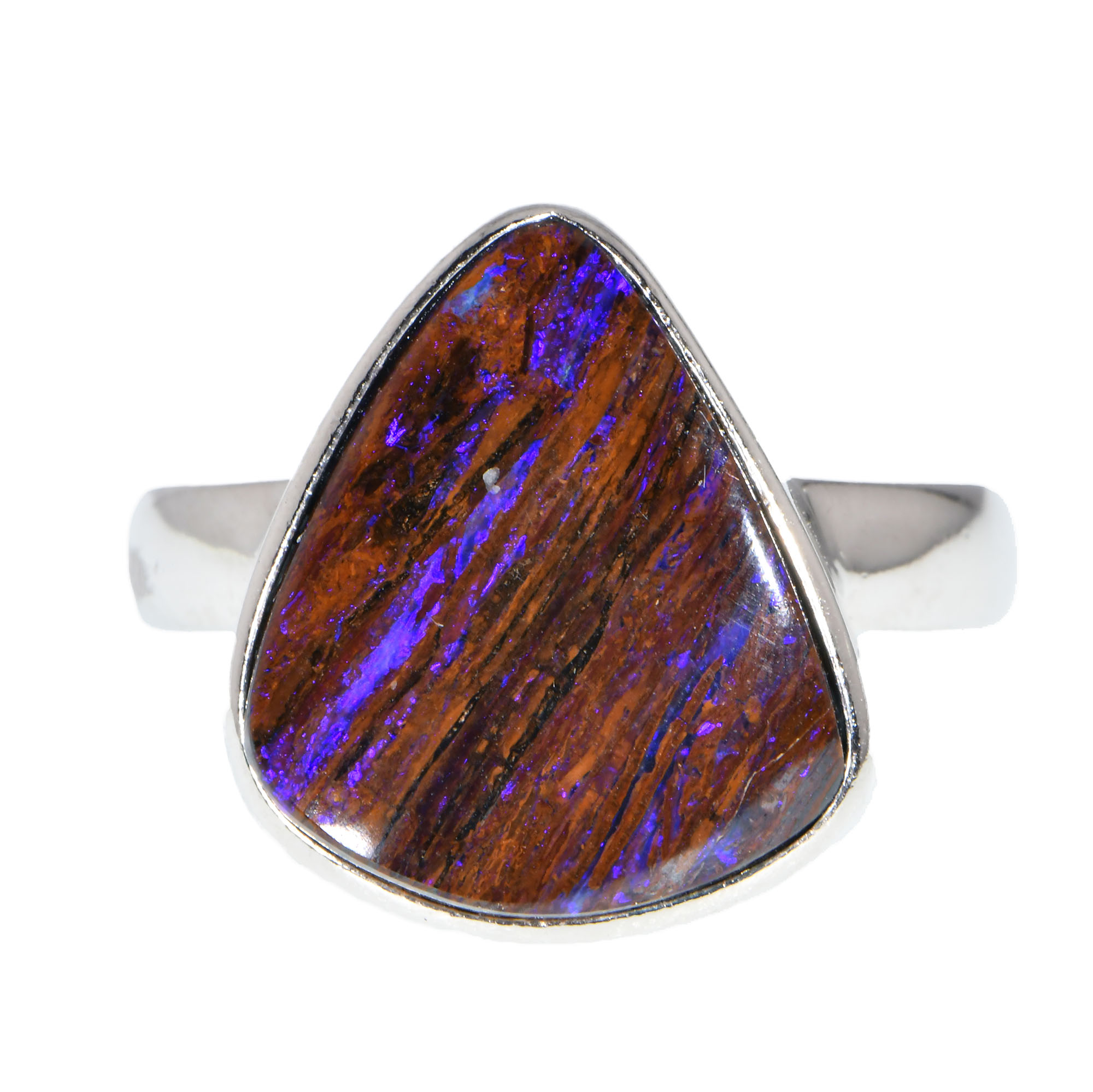 Sterling Silver Solid Australian Purple Triangle Boulder Opal Ring 21 ct