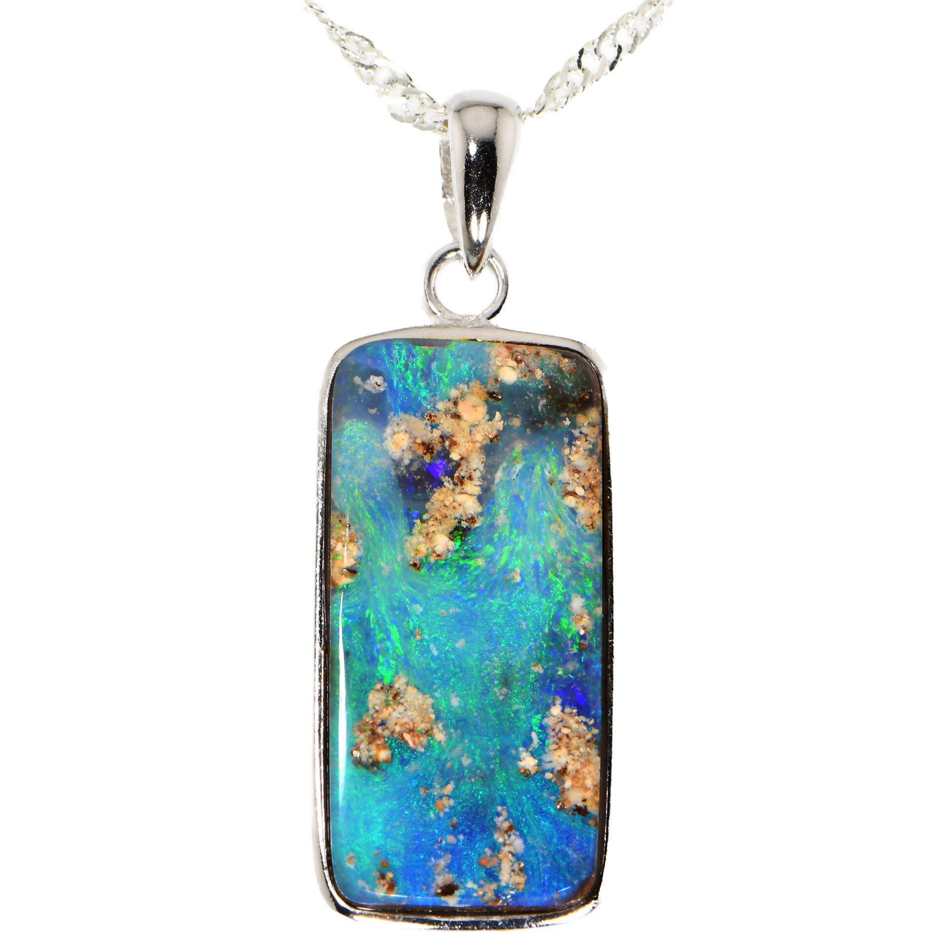 Boulder Opal Pendant 22 ct, Sterling Silver Blue Green Opal