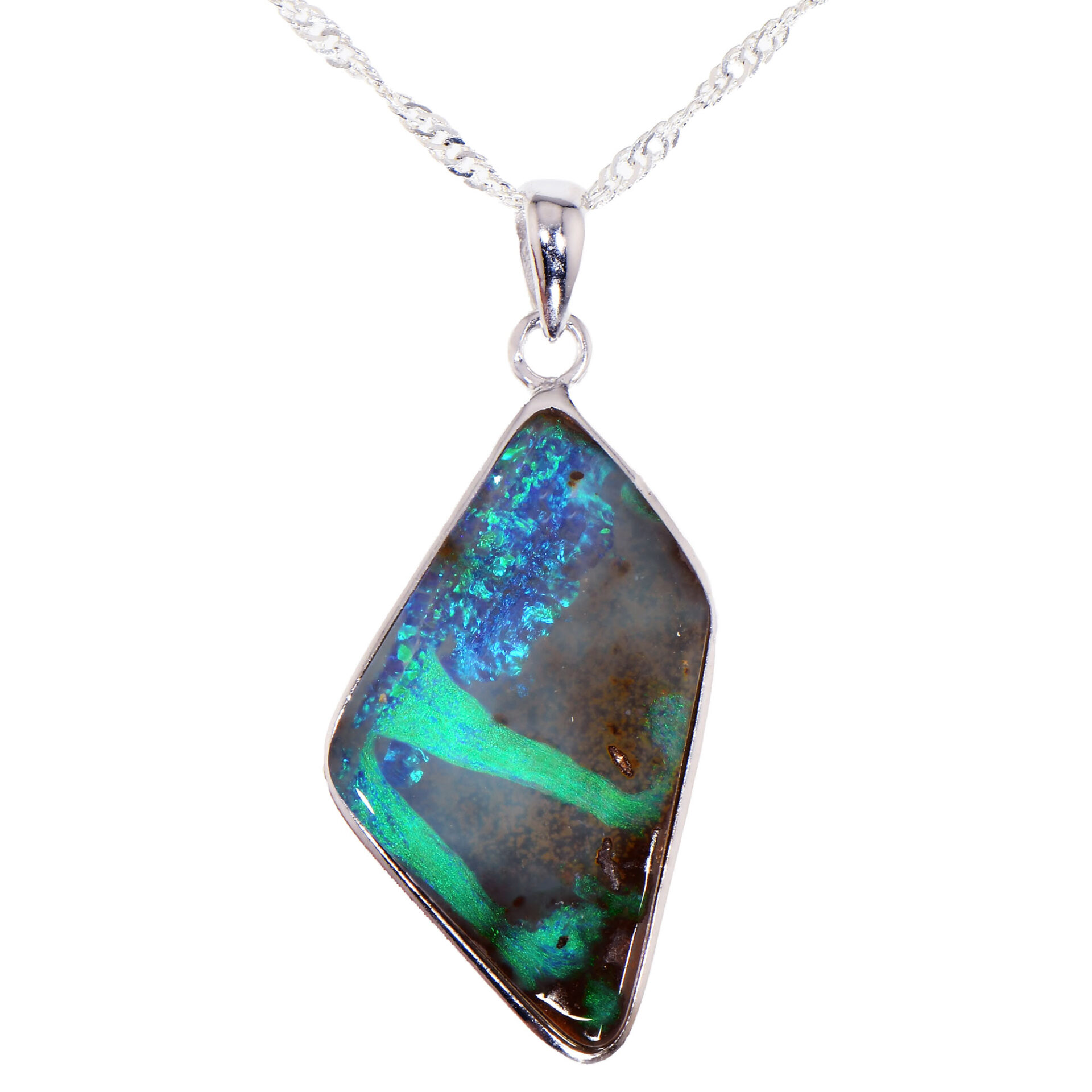 Boulder Opal Pendant 25.2 ct, Sterling Silver Green Blue Opal