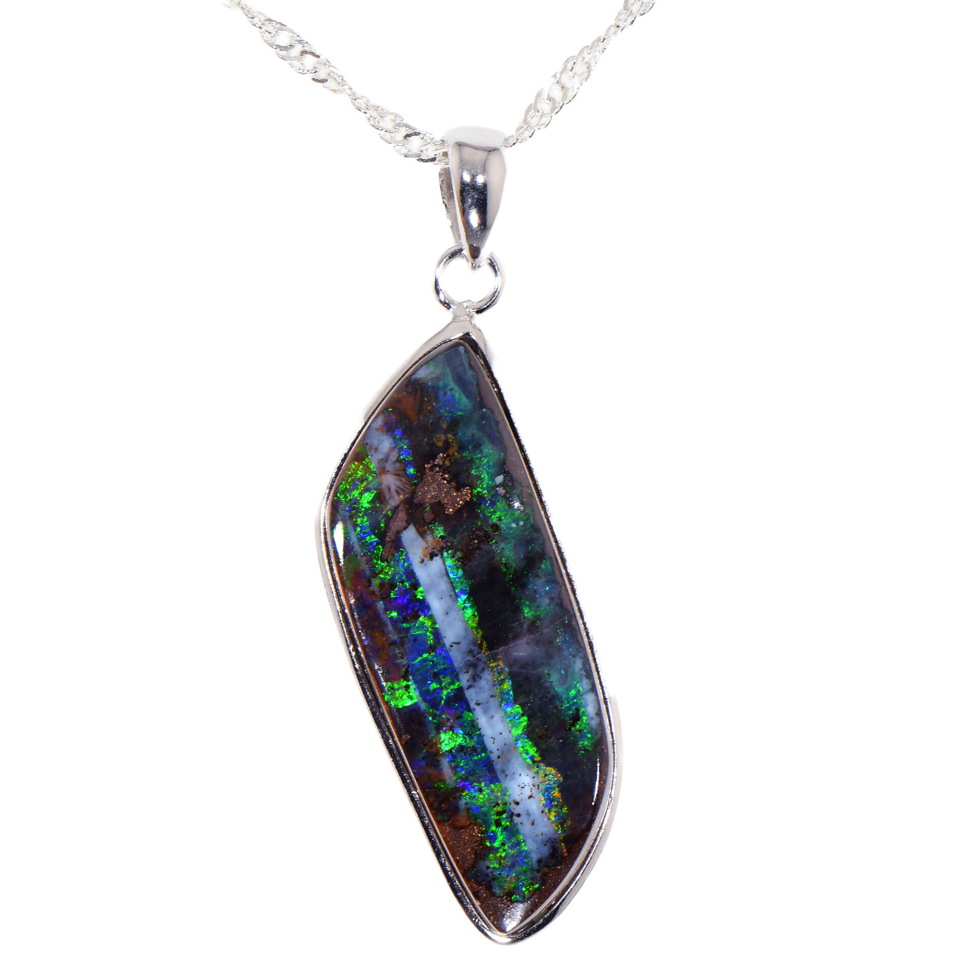 Boulder Opal Pendant 26.8 ct, Sterling Silver Green Flash Opal