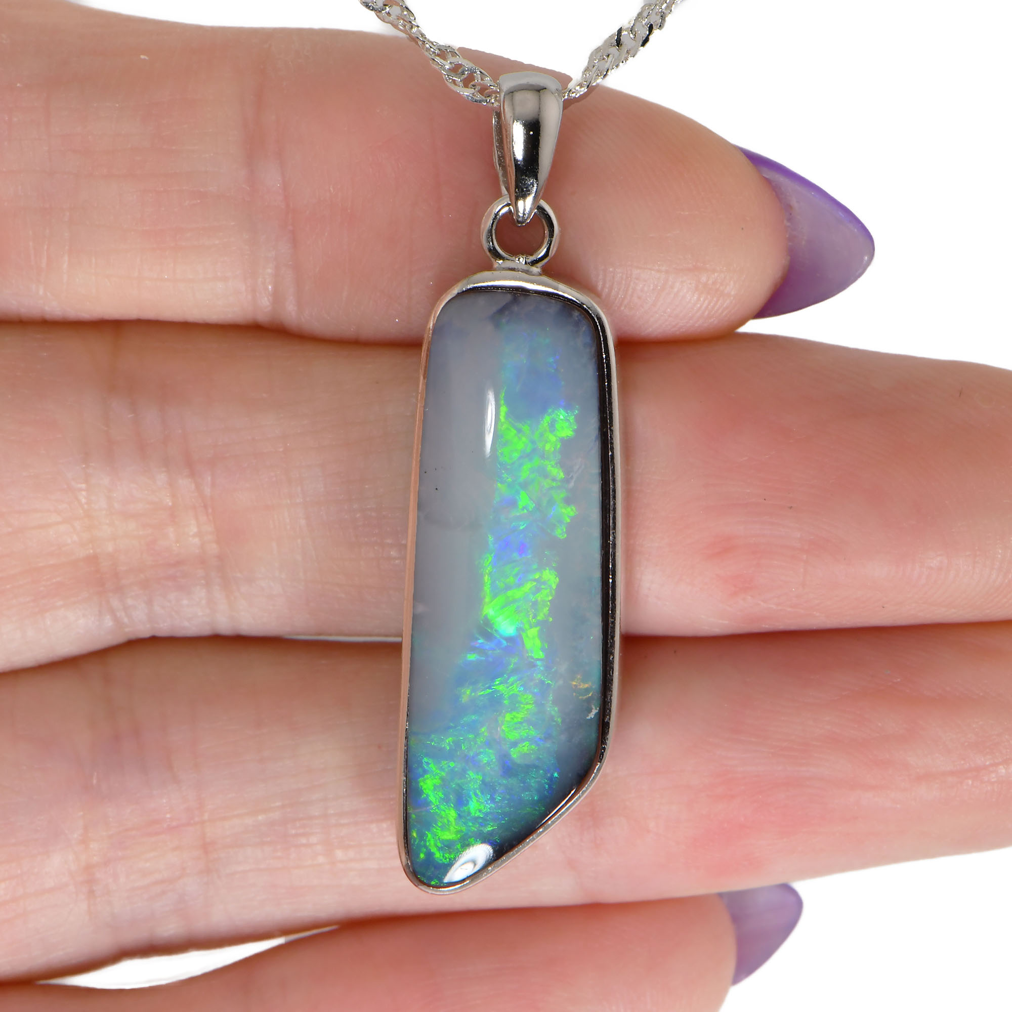 Boulder Opal Pendant 27 ct, Sterling Silver Neon Orange Yellow Fire Opal-hand shot1