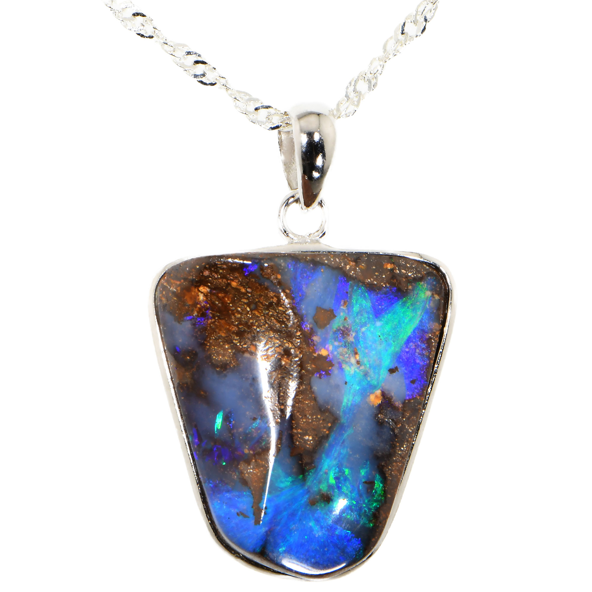 Boulder Opal Pendant 30.5 ct, Sterling Silver Blue Green