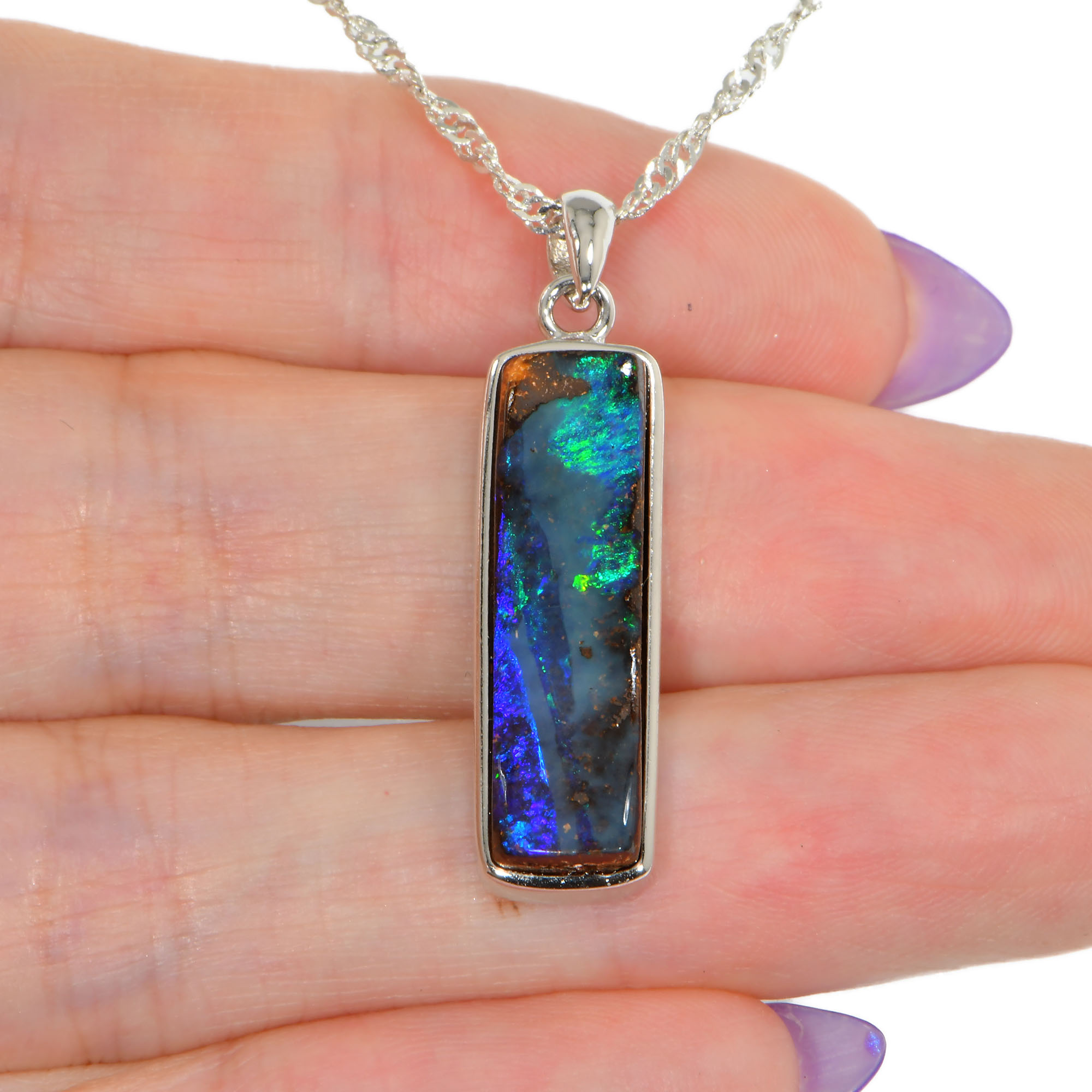 Silver Australian Boulder Opal Pendant with Necklace 16.1 ct-hand shot