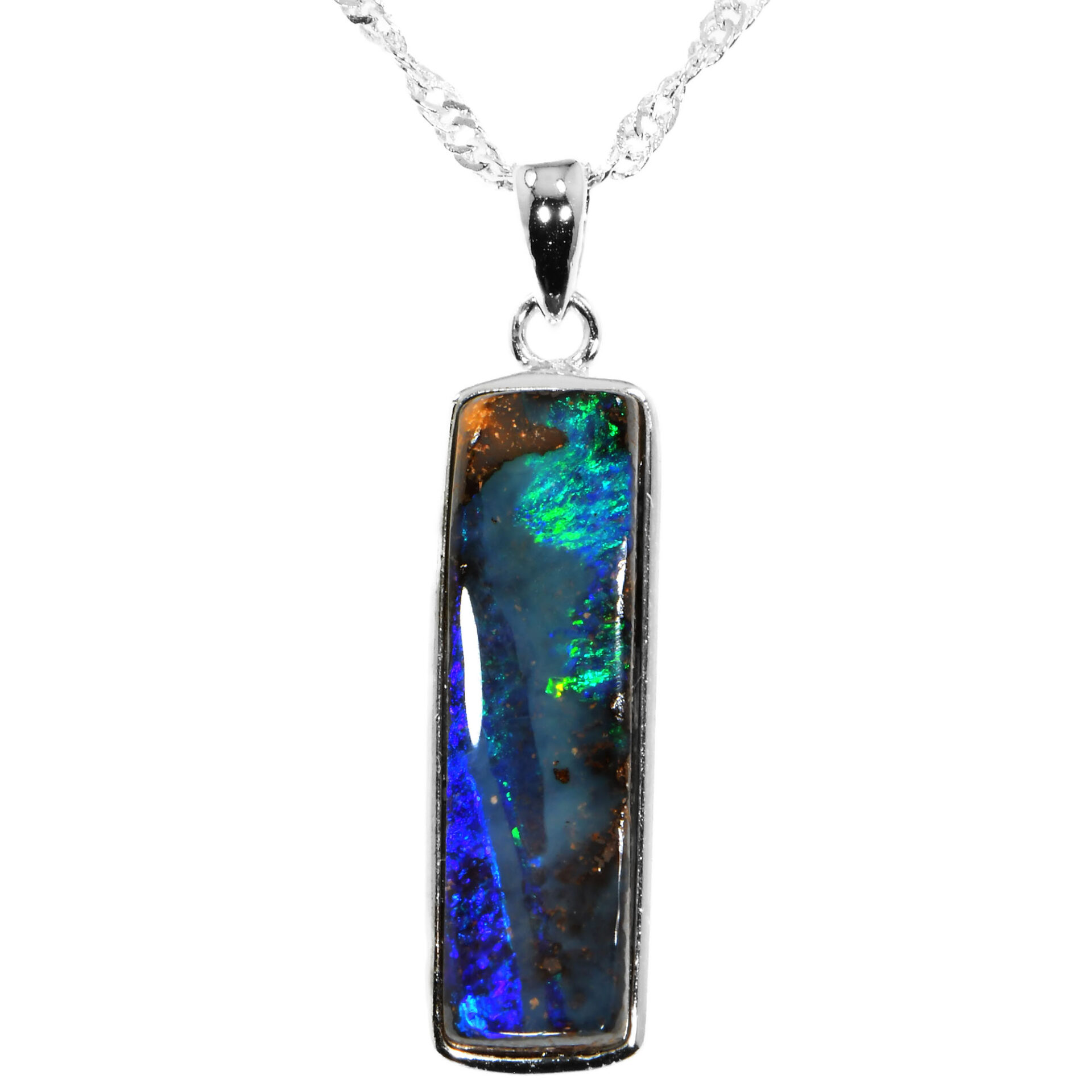 Silver Australian Boulder Opal Pendant with Necklace 16.1 ct