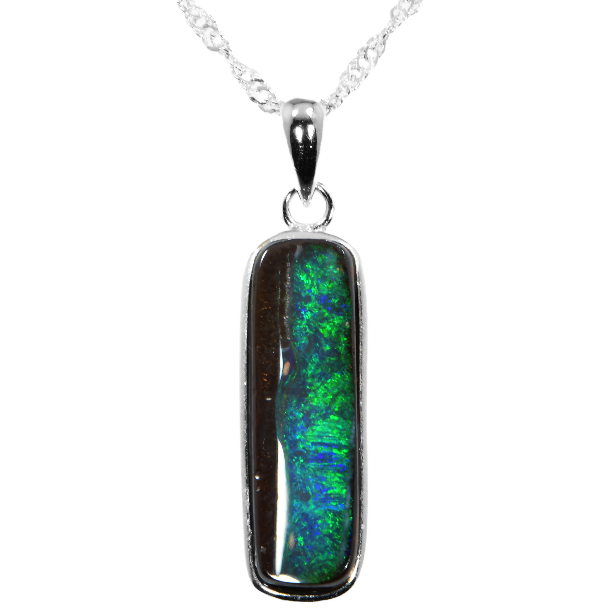 Silver Australian Boulder Opal Pendant with Necklace 18 ct