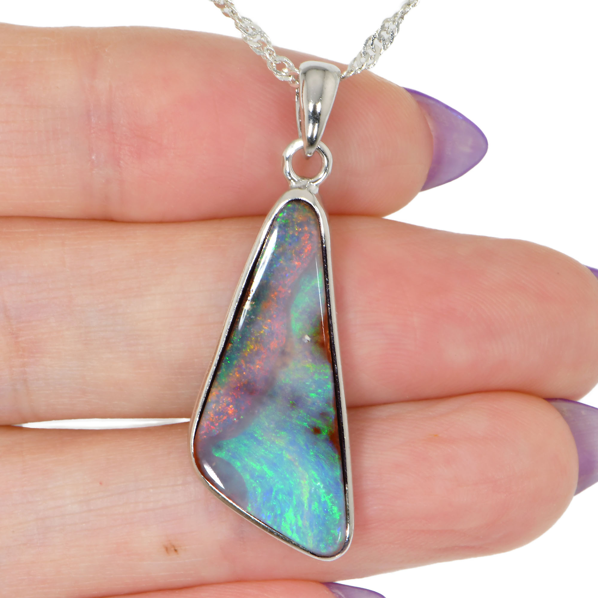 Silver Australian Boulder Opal Pendant with Necklace 18.2 ct-hand shot