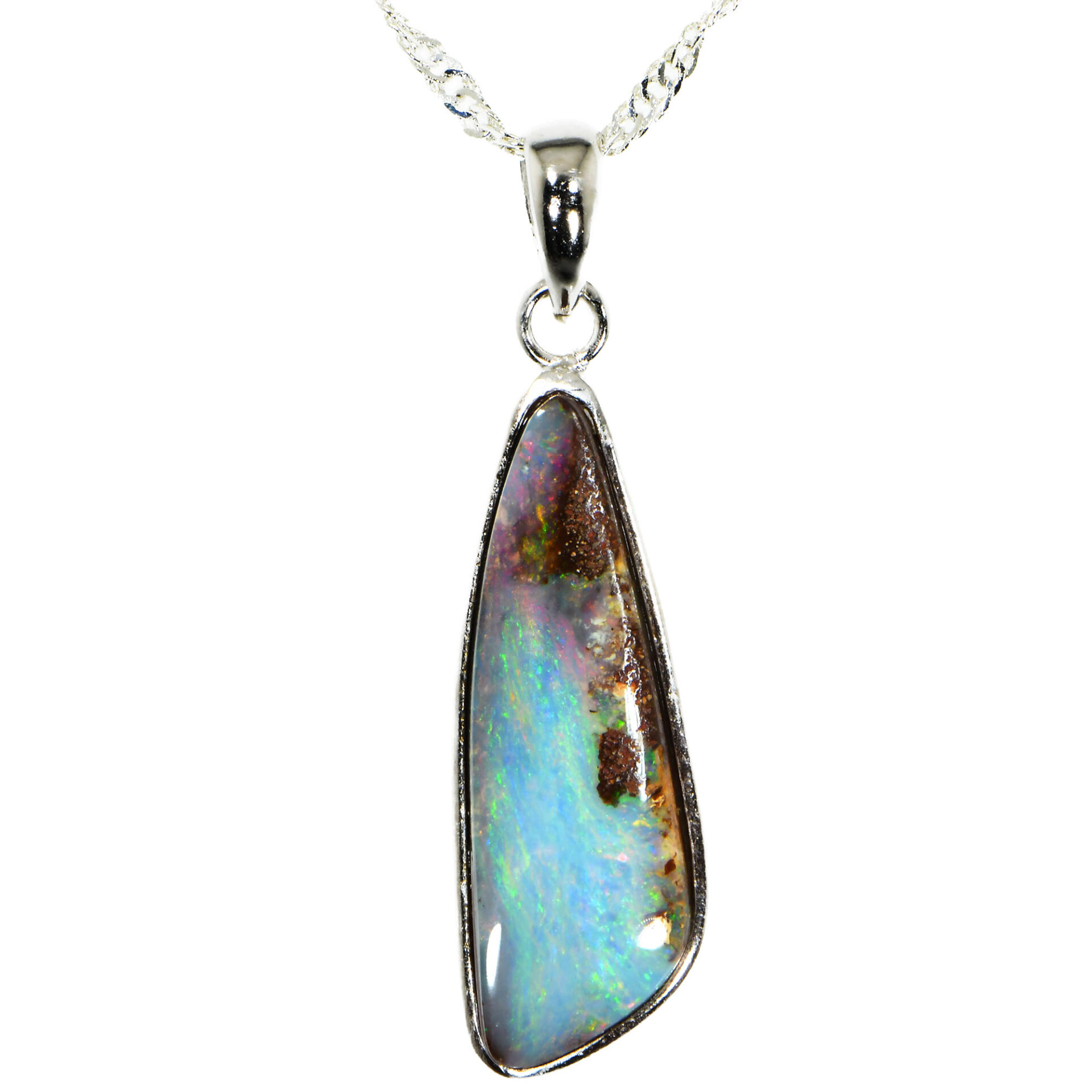 Silver Australian Boulder Opal Pendant with Necklace 18.2 ct