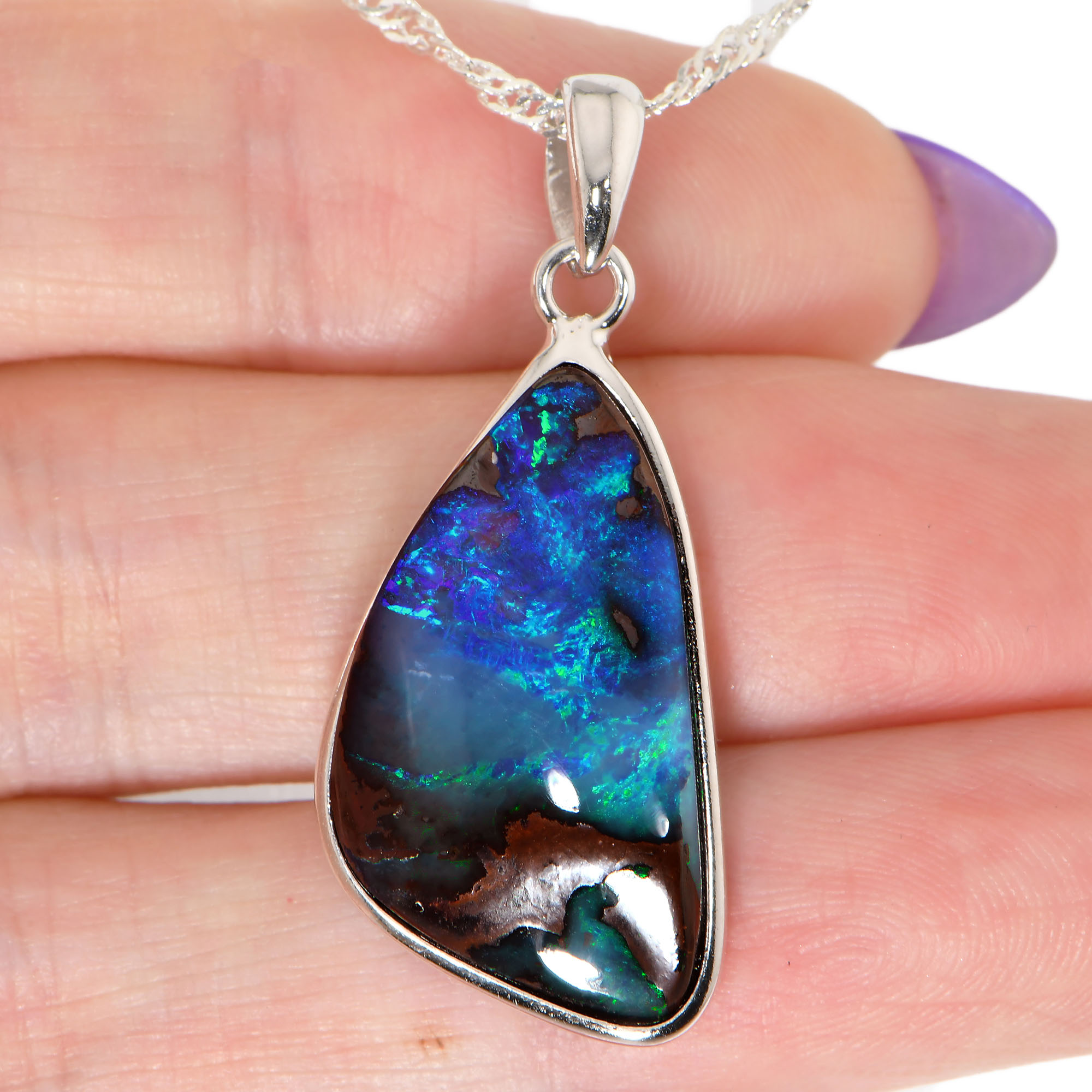 Silver Australian Boulder Opal Pendant with Necklace 23.8 ct-hand shot