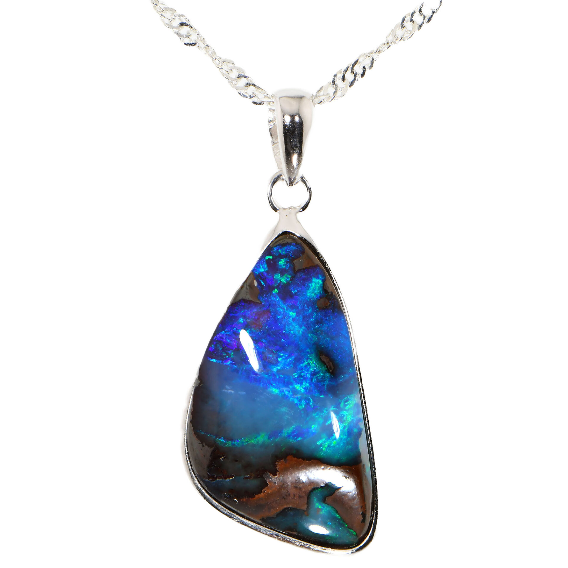 Silver Australian Boulder Opal Pendant with Necklace 23.8 ct