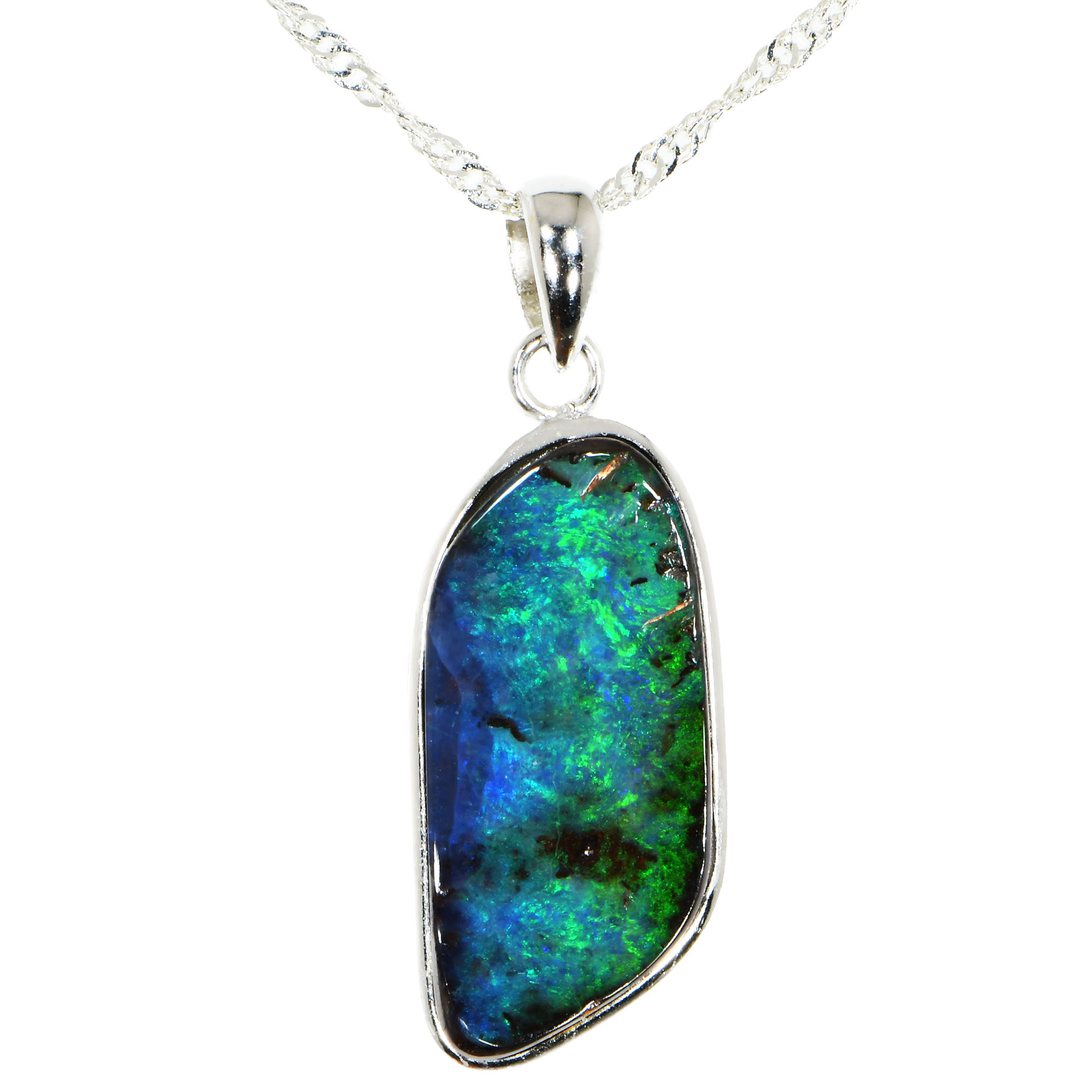 Silver Australian Boulder Opal Pendant with Necklace 24 ct