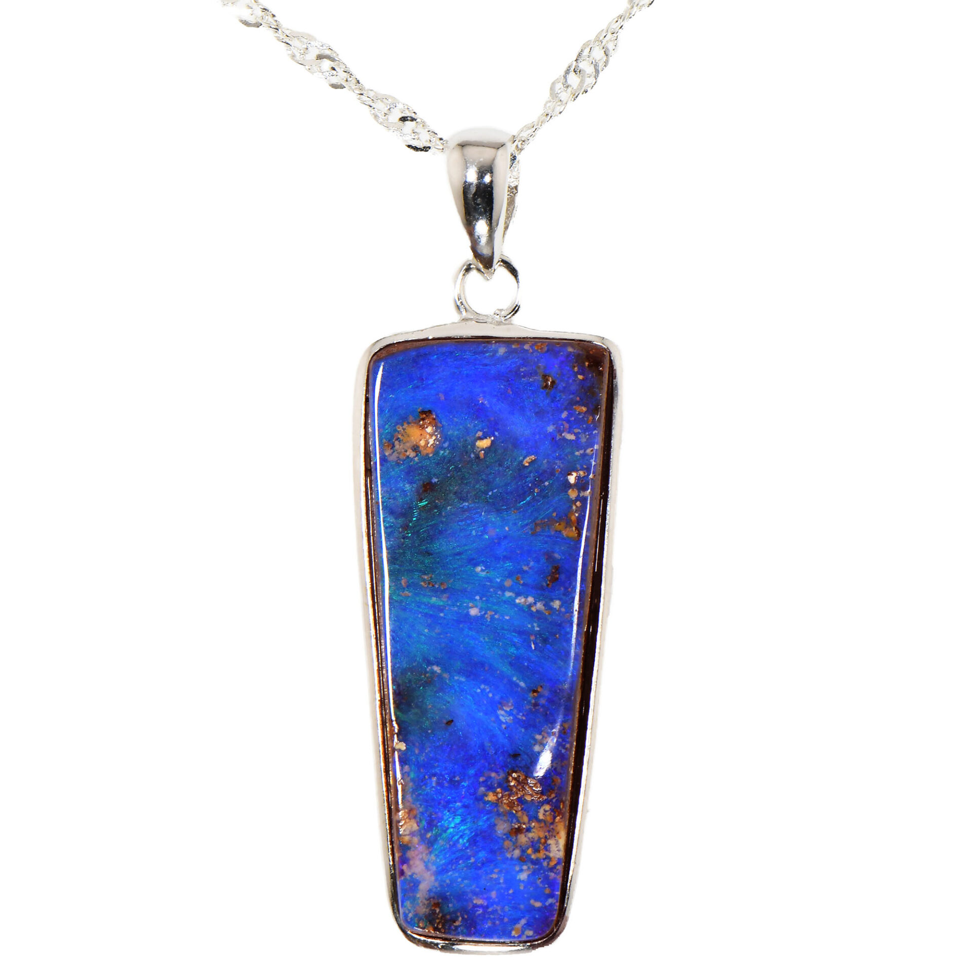 Silver Australian Boulder Opal Pendant with Necklace 24 ct