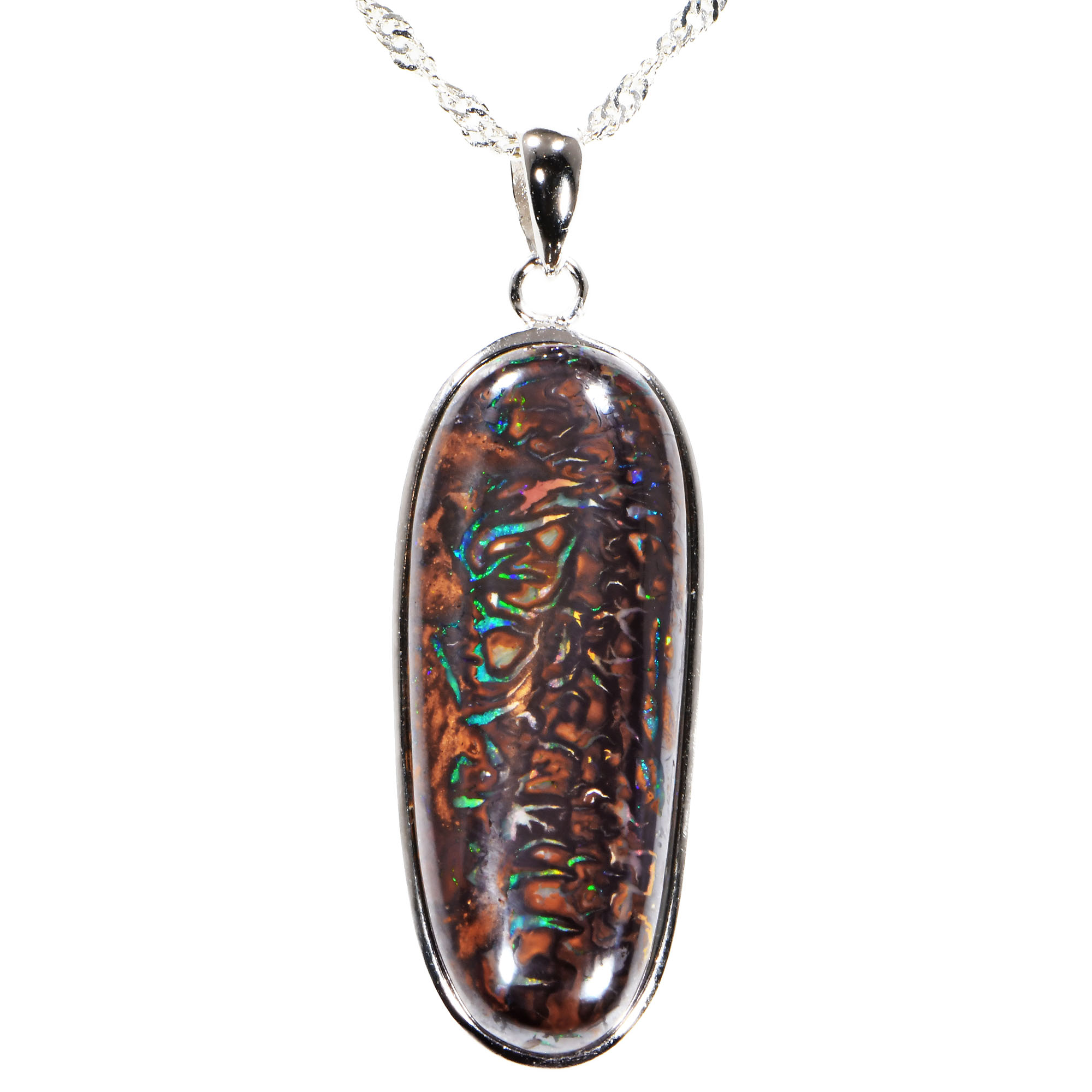 Silver Koroit Vein Boulder Opal Pendant with Necklace 37 ct
