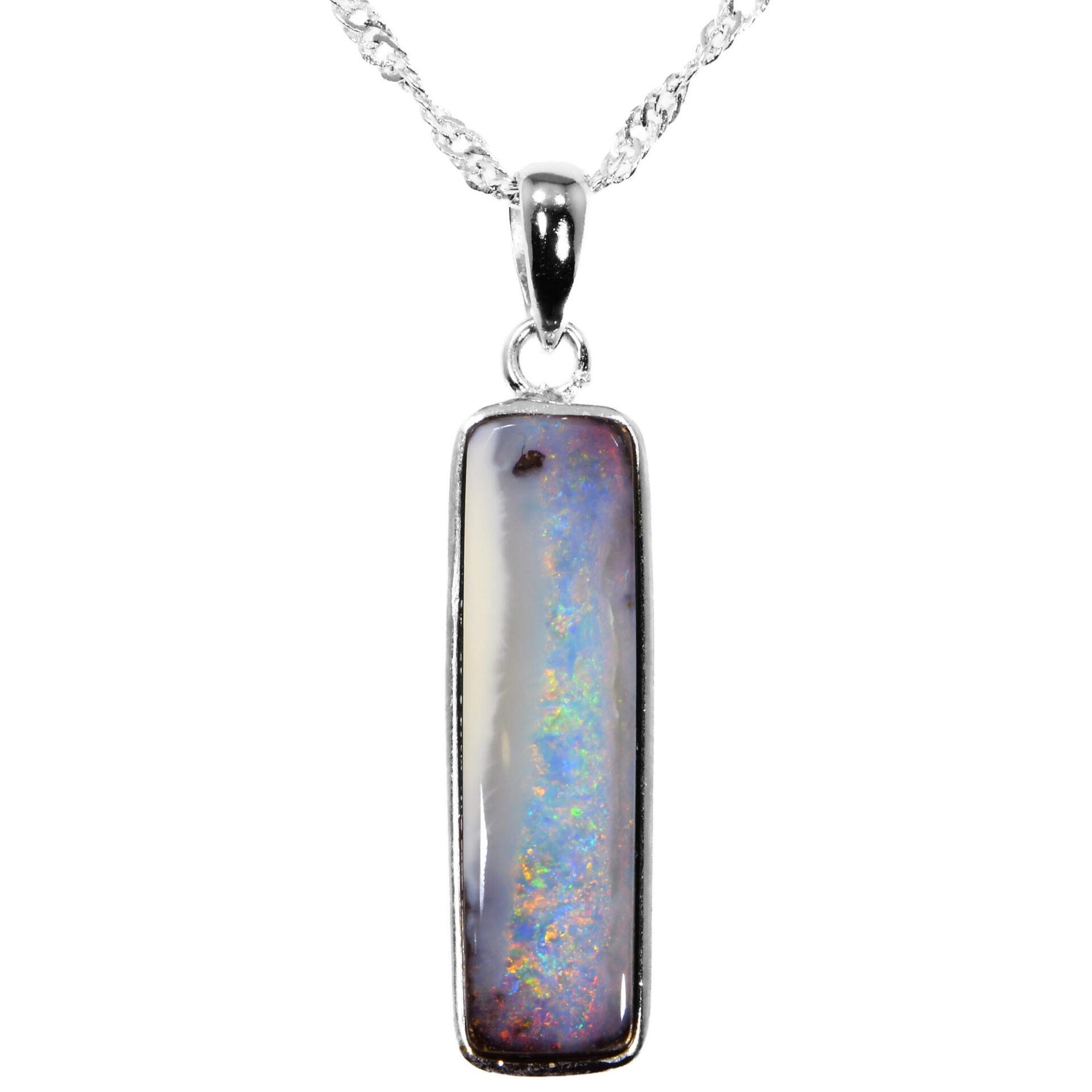 Silver Multi Color Boulder Opal Pendant with Necklace 18.7 ct