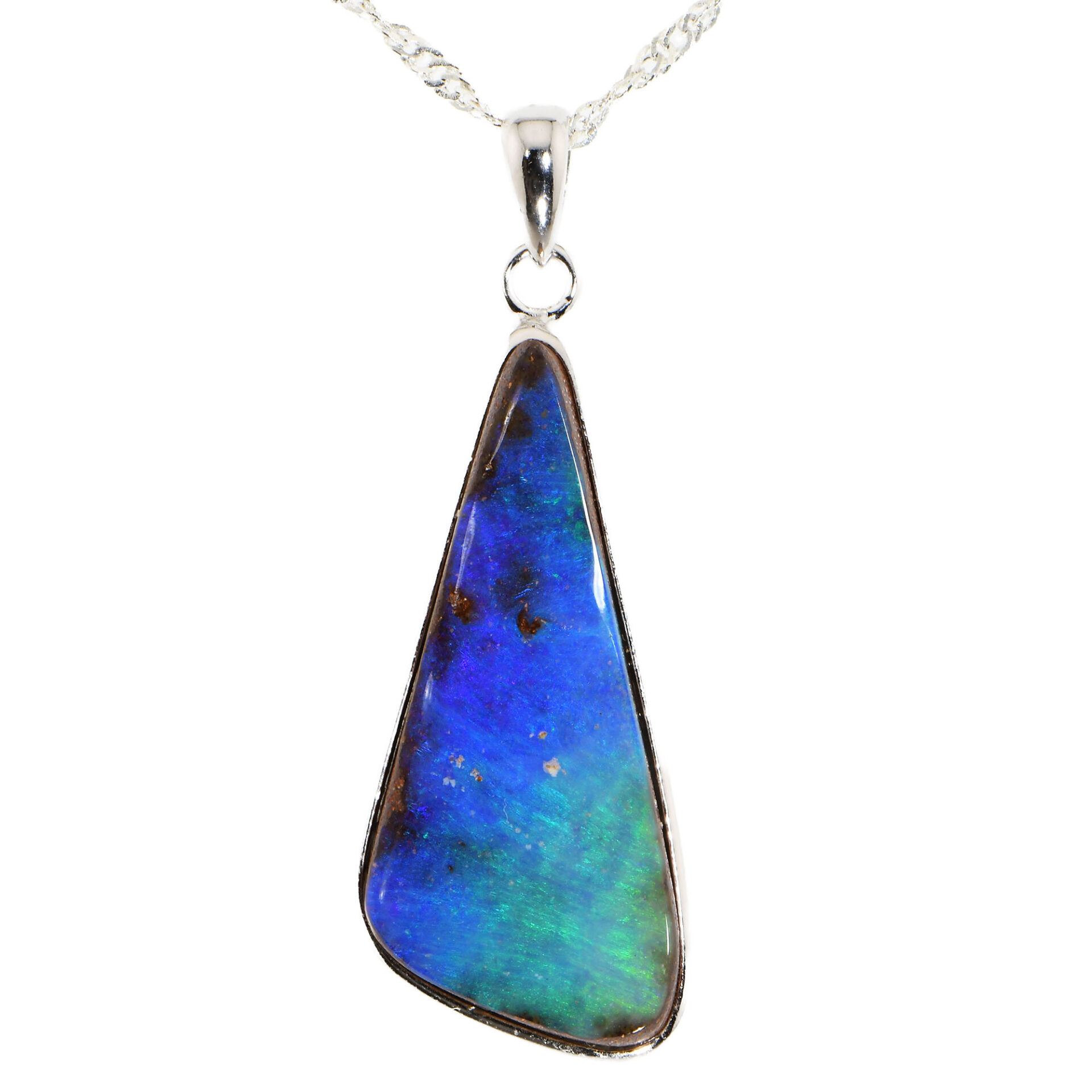 Silver Ocean Boulder Opal Pendant with Necklace 26.1 ct